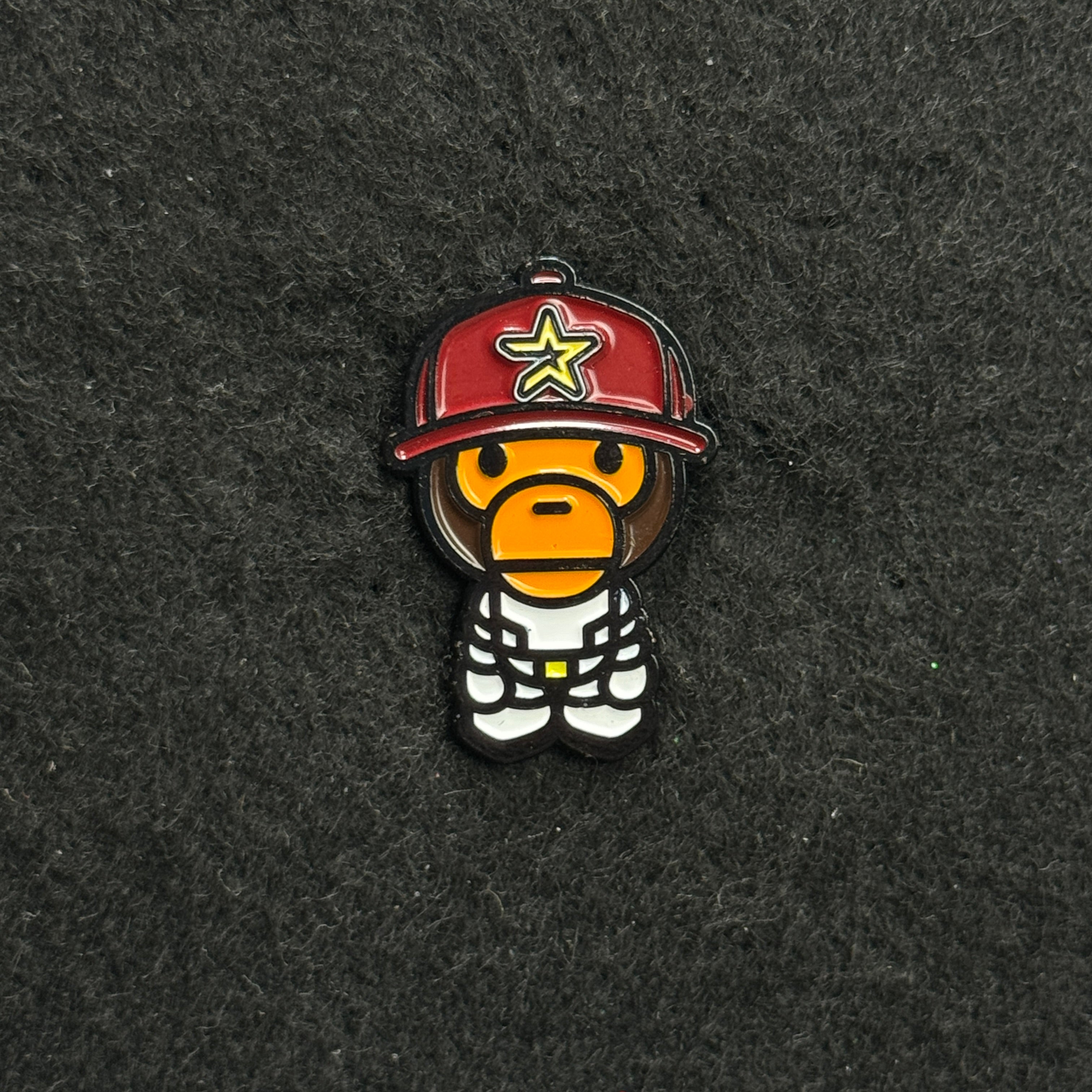 Chibi Bear Brick Red Hat Graphic Pin