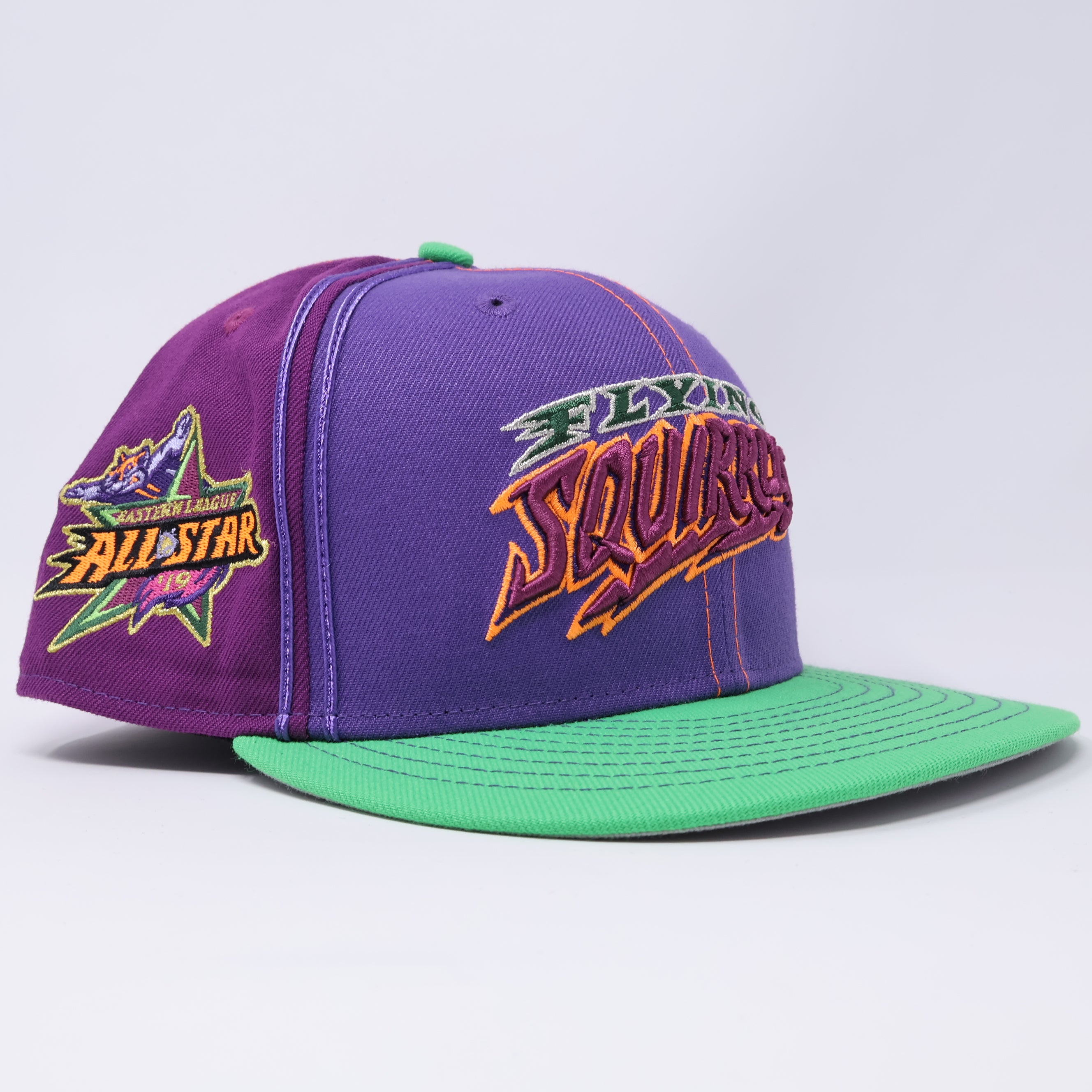USED 1/8 Purple Flying Squirrels All Star 2019 Minor League 59fifty New Era Fitted Hat Cap