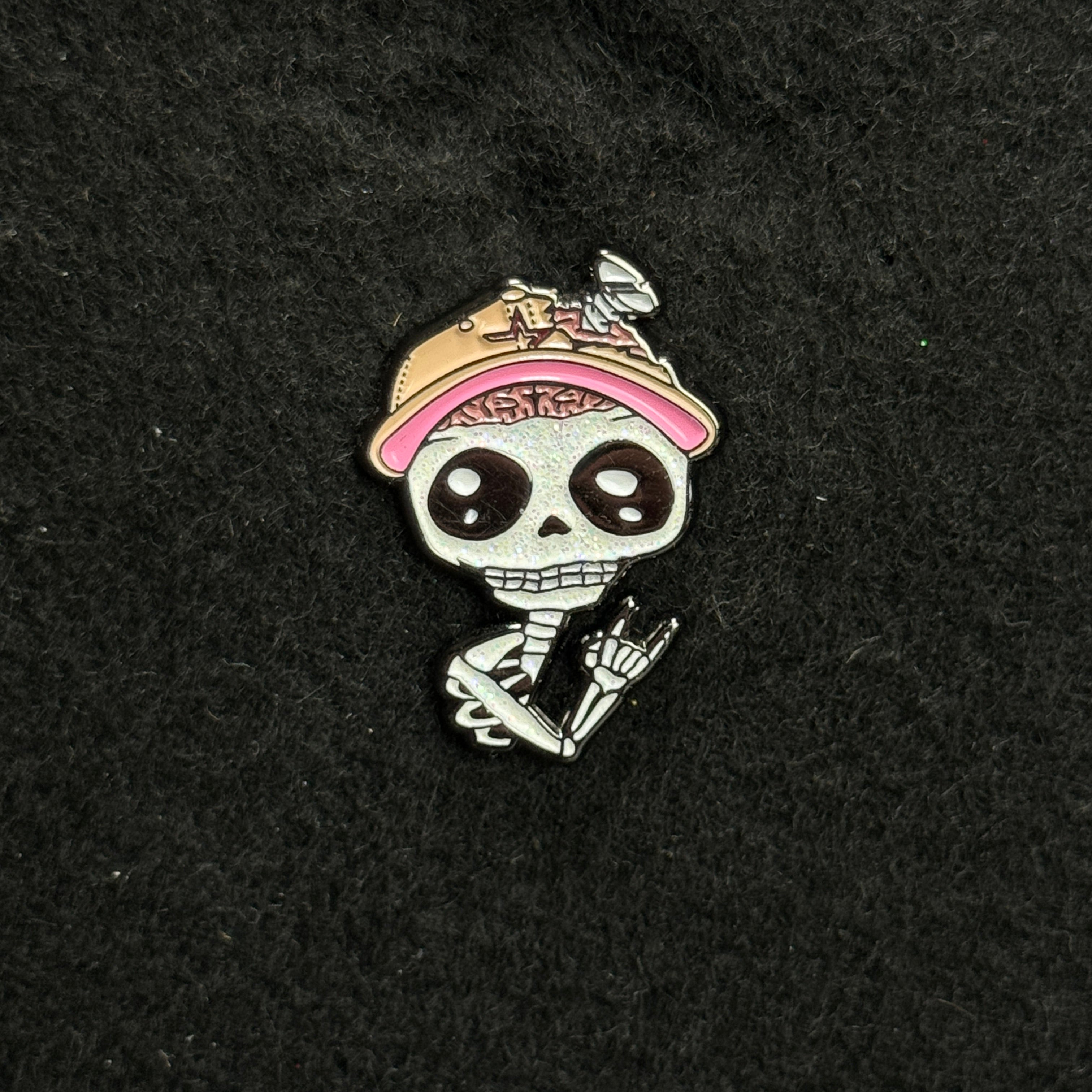 Skeleton Brain Screwed Houston Hand Sign Khaki Hat Graphic Pin