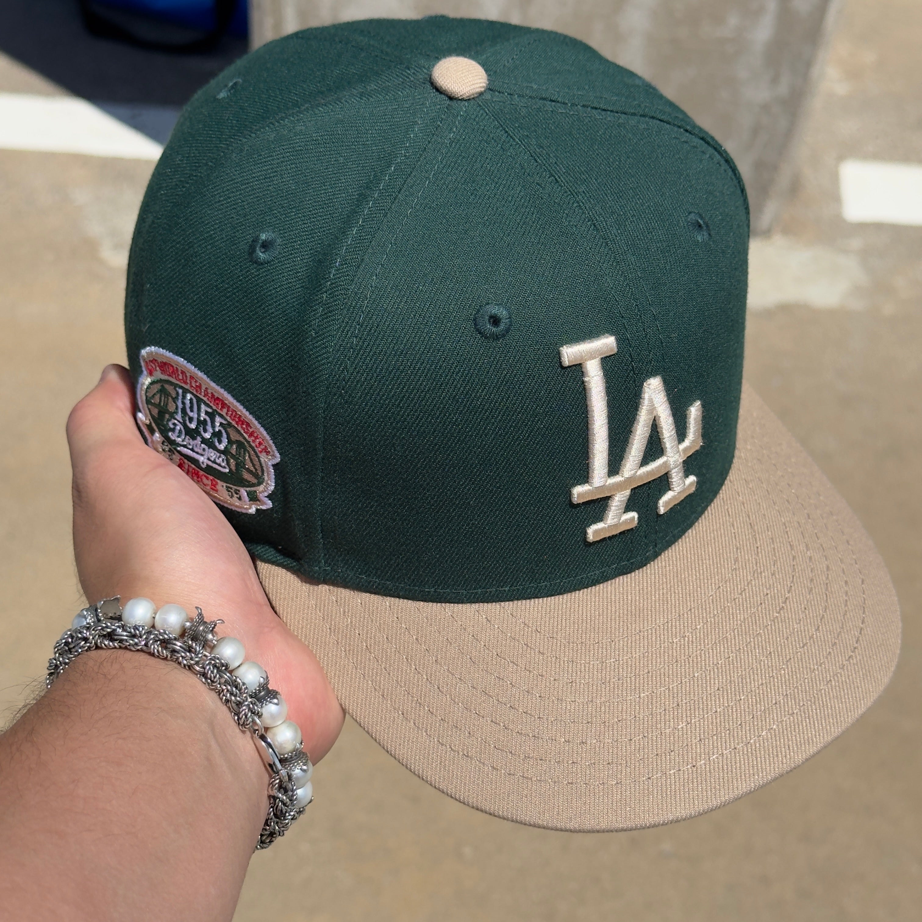 5/8 USED Green Los Angeles Dodgers 1st World Champ 59fifty New Era Fitted Hat Cap