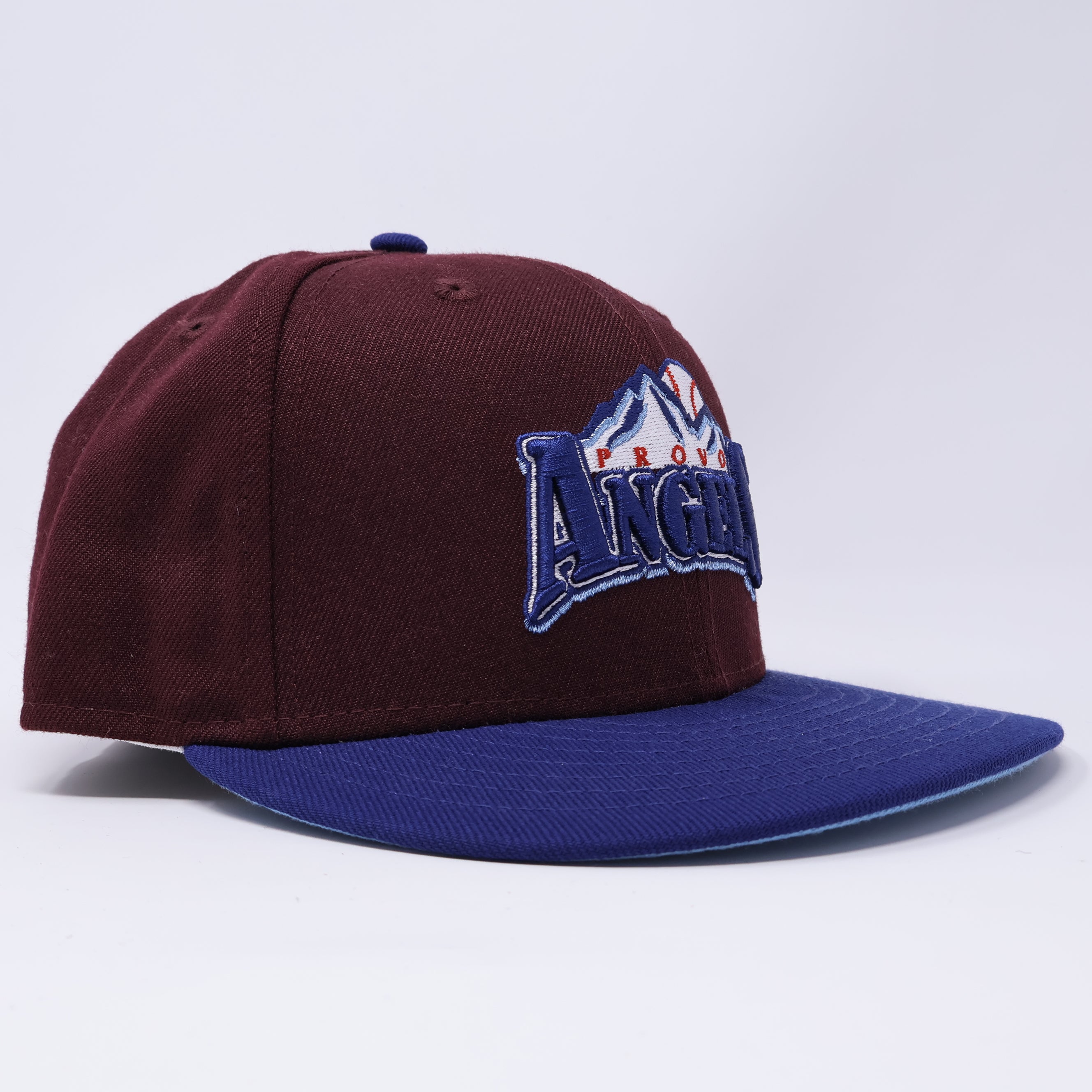 USED 1/8 Maroon Provo Angels Minor League Simple 59fifty New Era Fitted Hat Cap