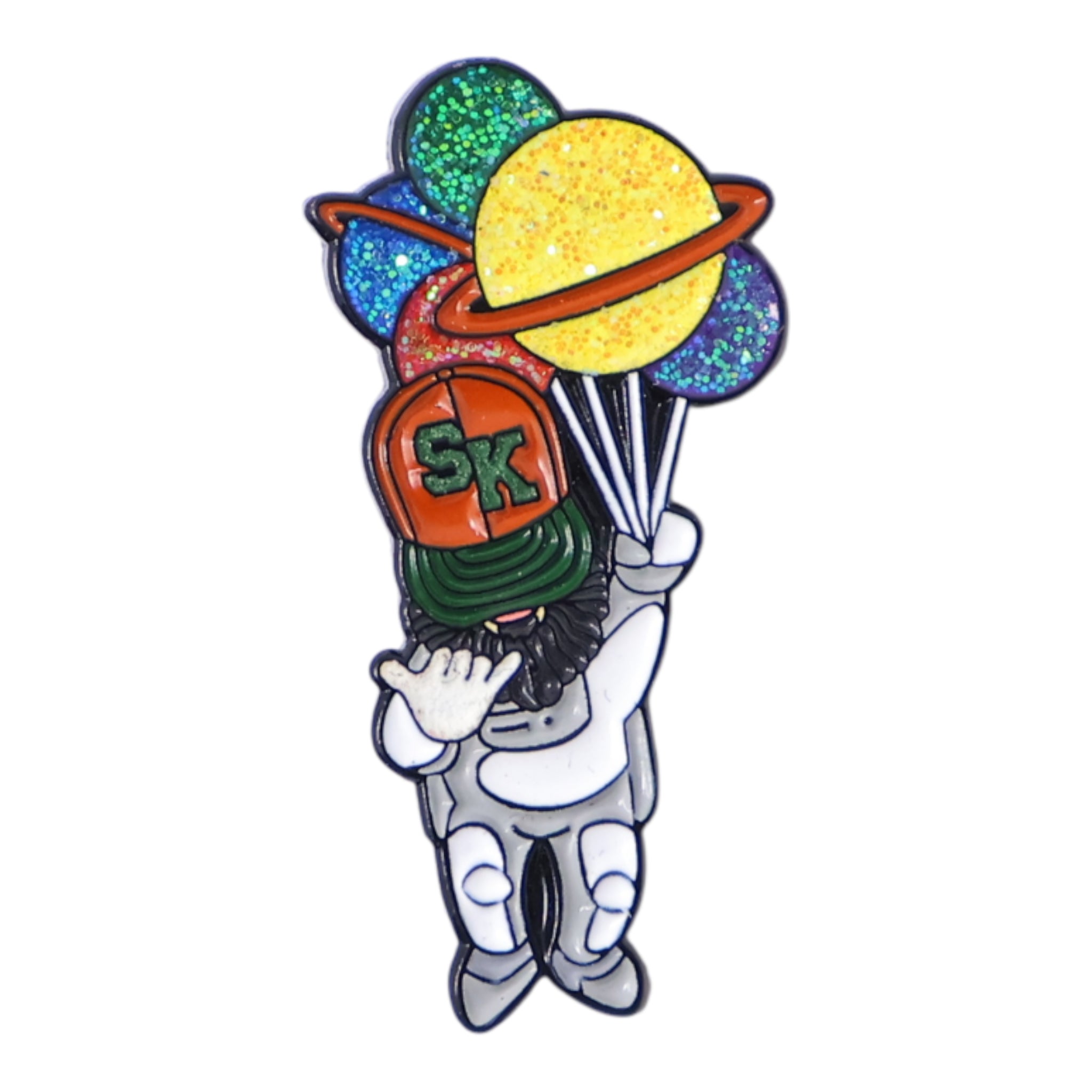 Man Holding Balloons Graphic Pin