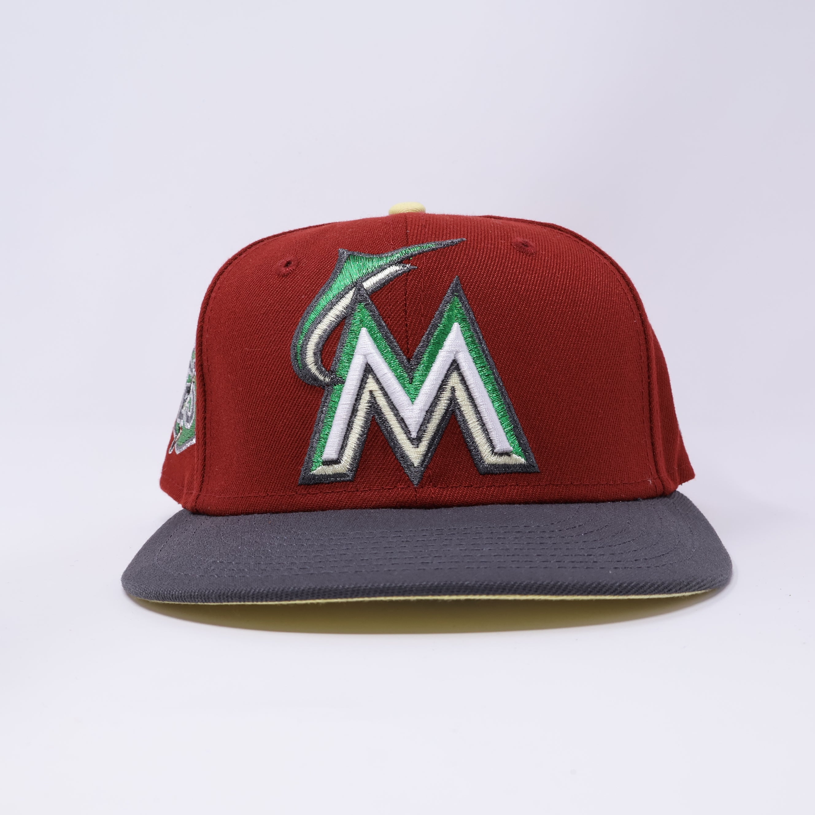 USED 1/8 Red Miami Marlins 25th Anniversary 59fifty New Era Fitted Hat Cap