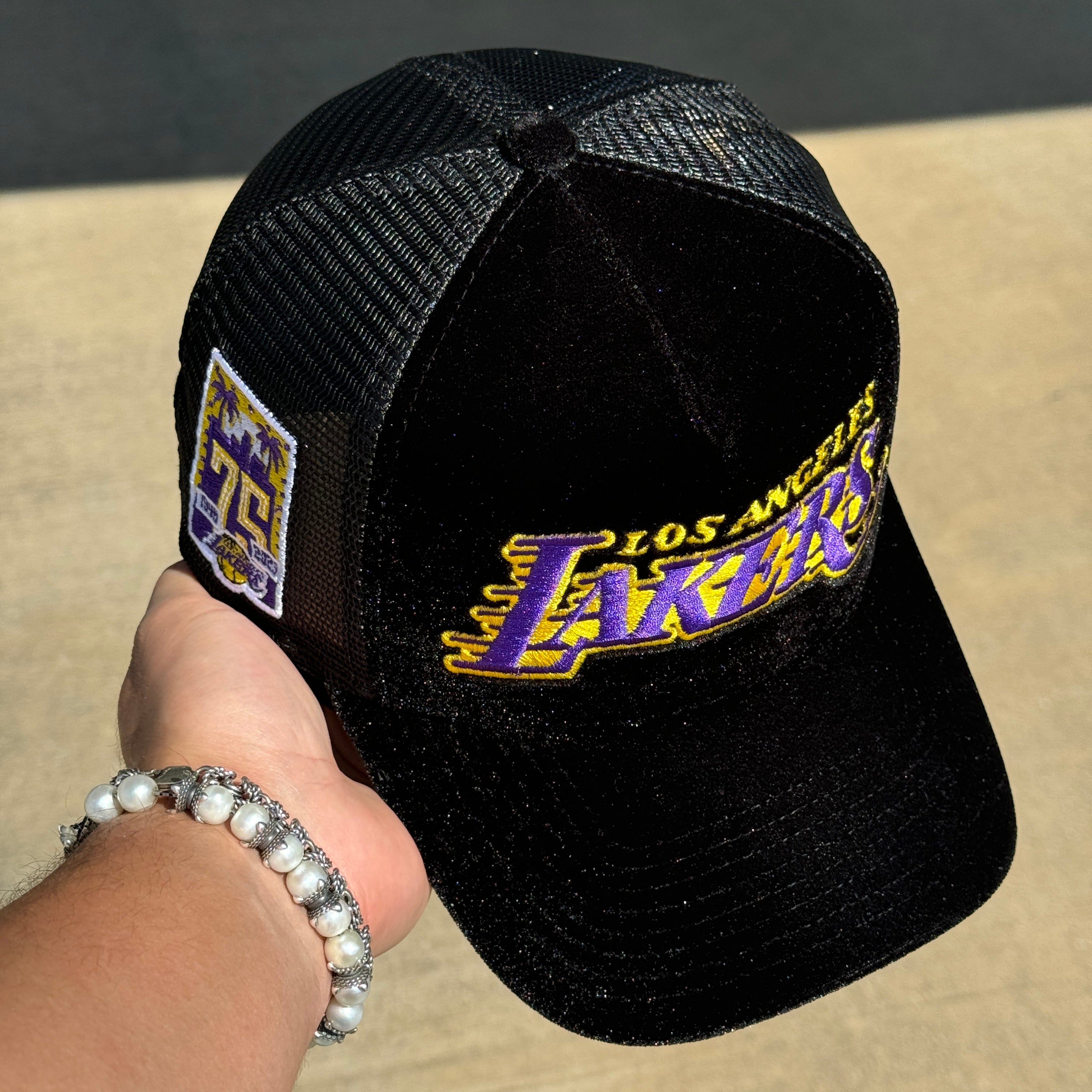 NEW Black Velour Los Angeles Lakers 75th Anniversary 9Forty New Era Adjustable Snapback Hat