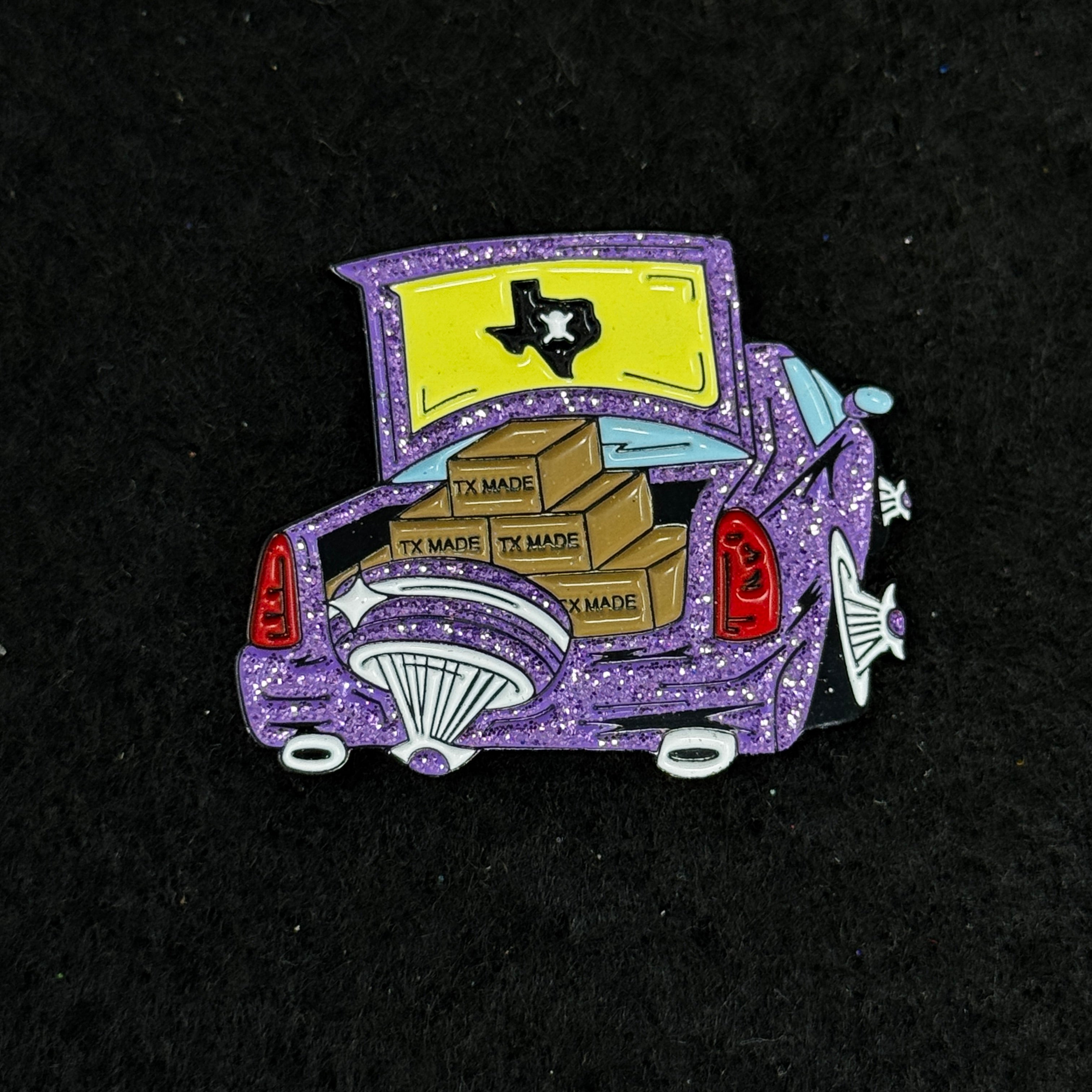 TXFitteds Texas State Purple Glitter Slab Car Graphic Pin