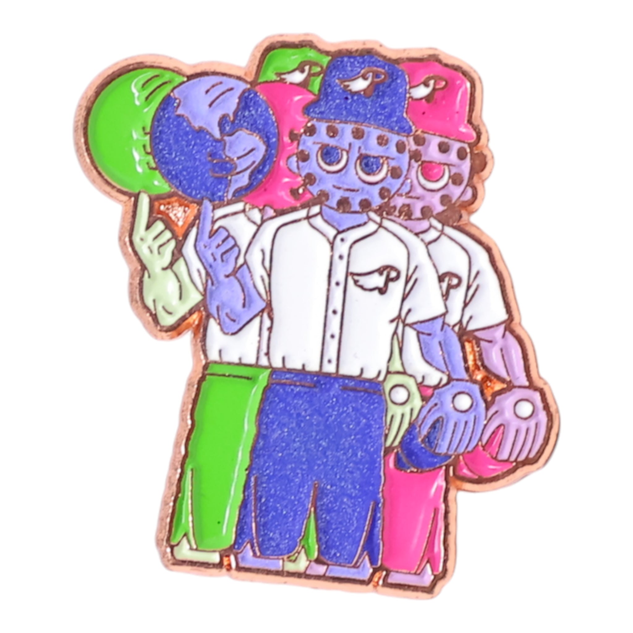 Multicolor Alien Spinning the World Graphic Pin