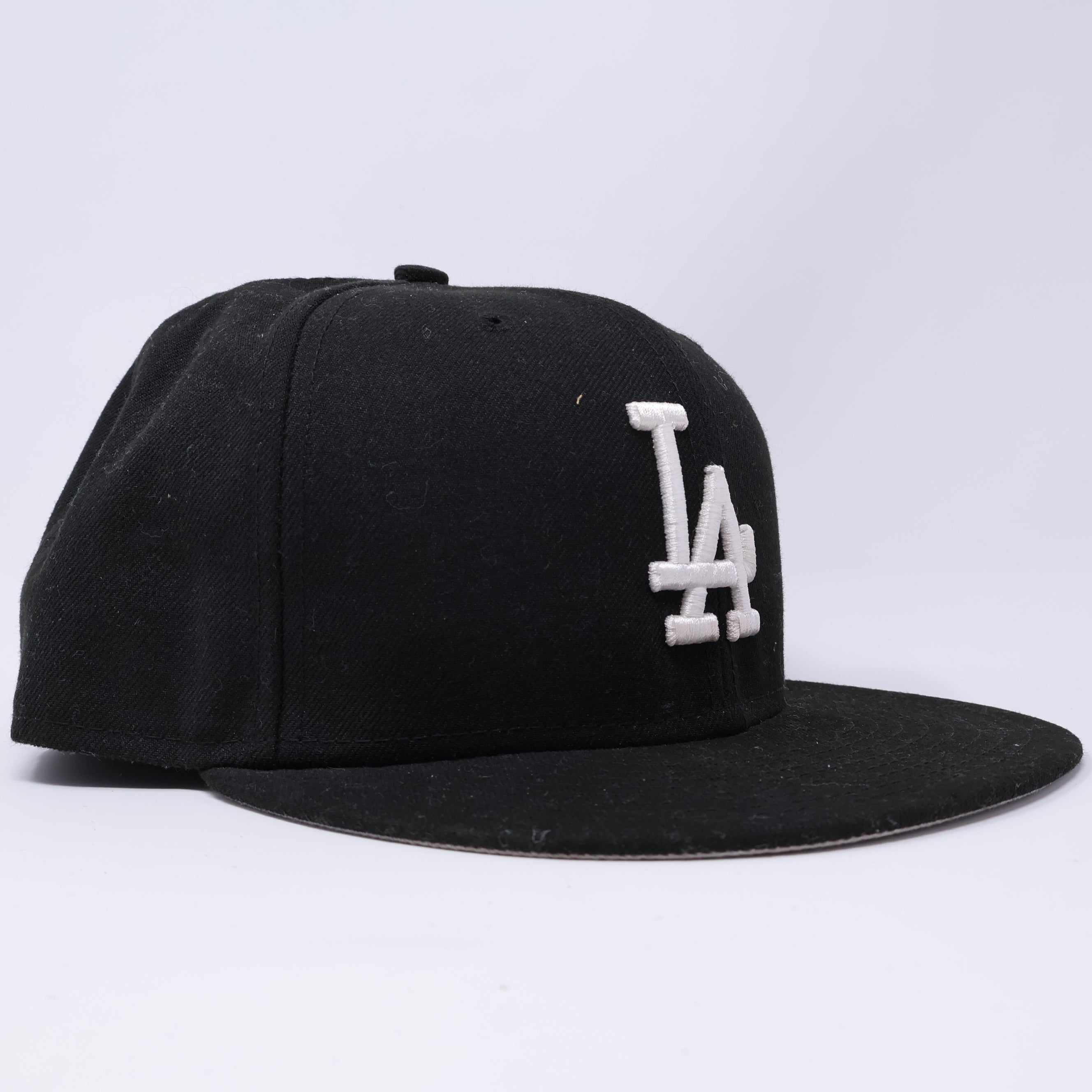 USED 7/8 Black Los Angeles Dodgers Simple 59fifty New Era Fitted Hat Cap