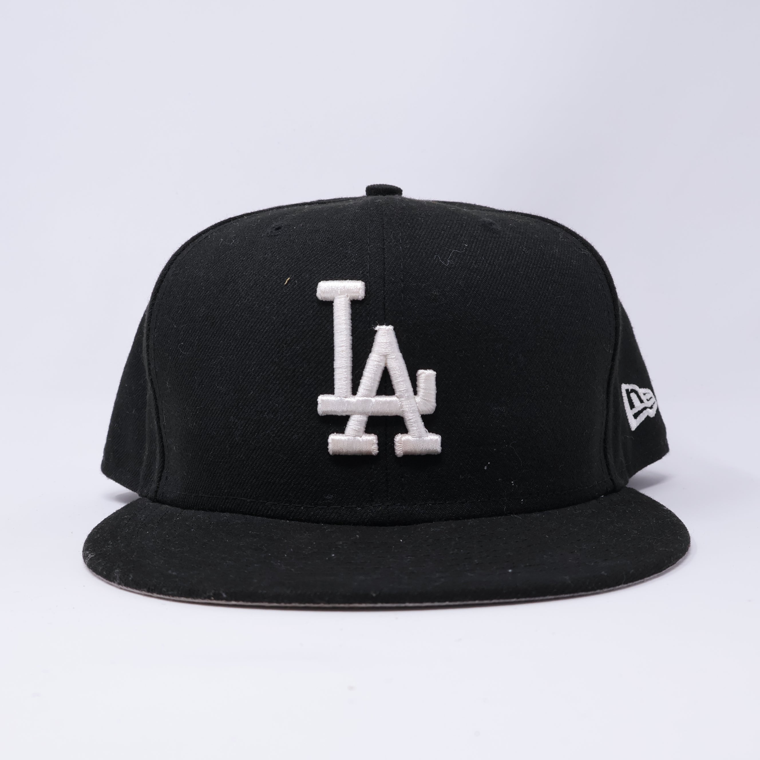 USED 7/8 Black Los Angeles Dodgers Simple 59fifty New Era Fitted Hat Cap