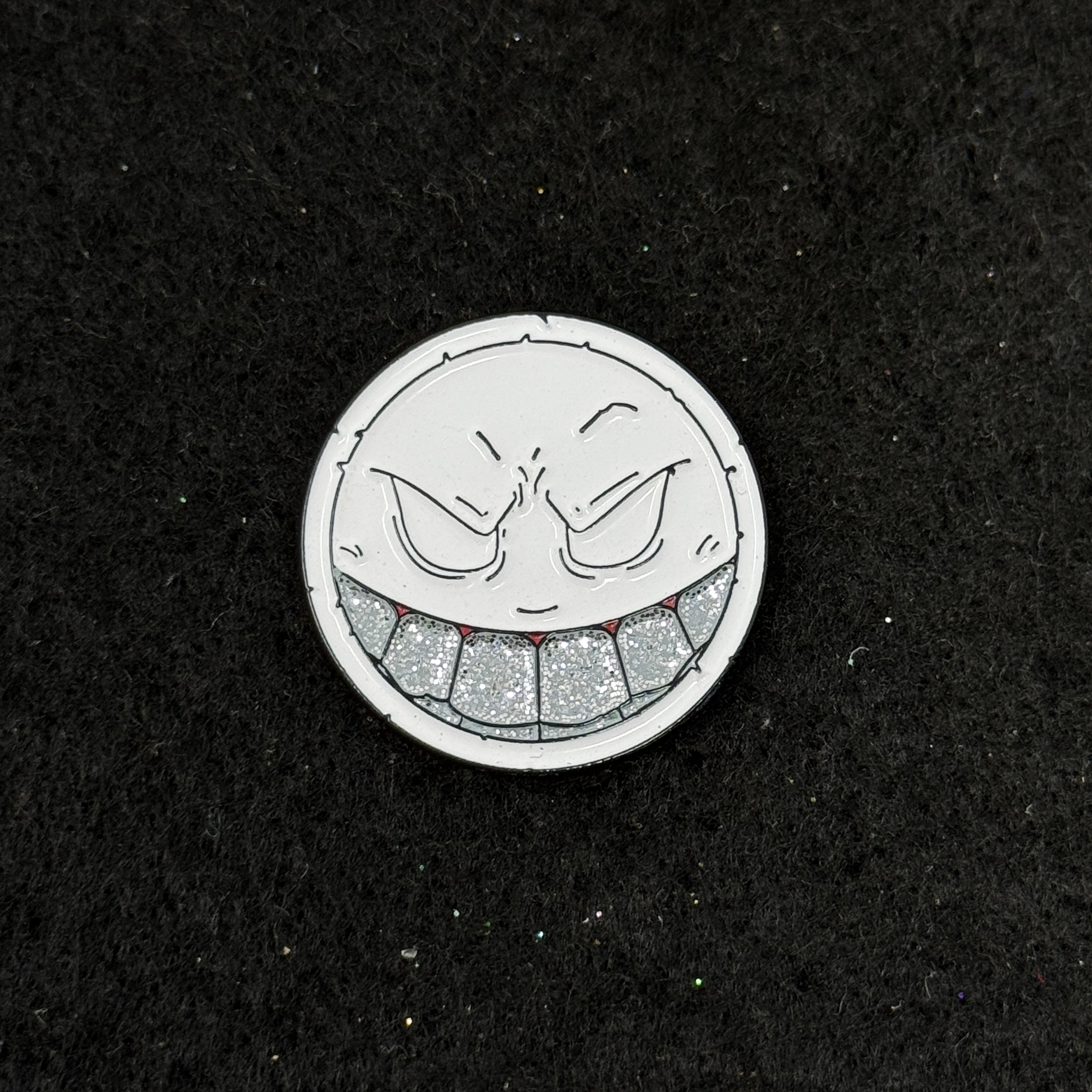 CozyBrimz White Smiley Face Coin Pin