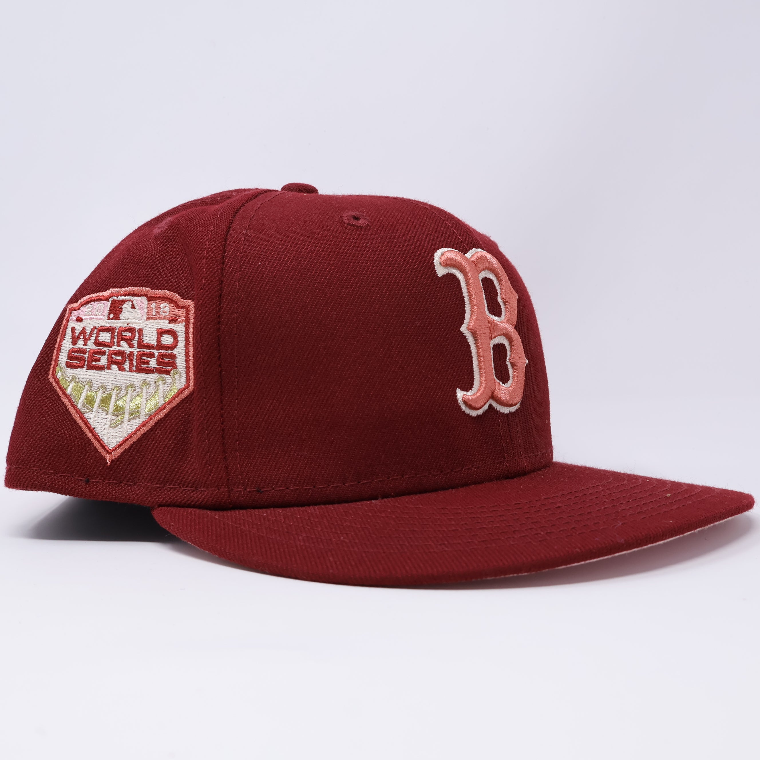 USED 3/4 Maroon Boston Red Sox 2018 World Series 59fifty New Era Fitted Hat Cap