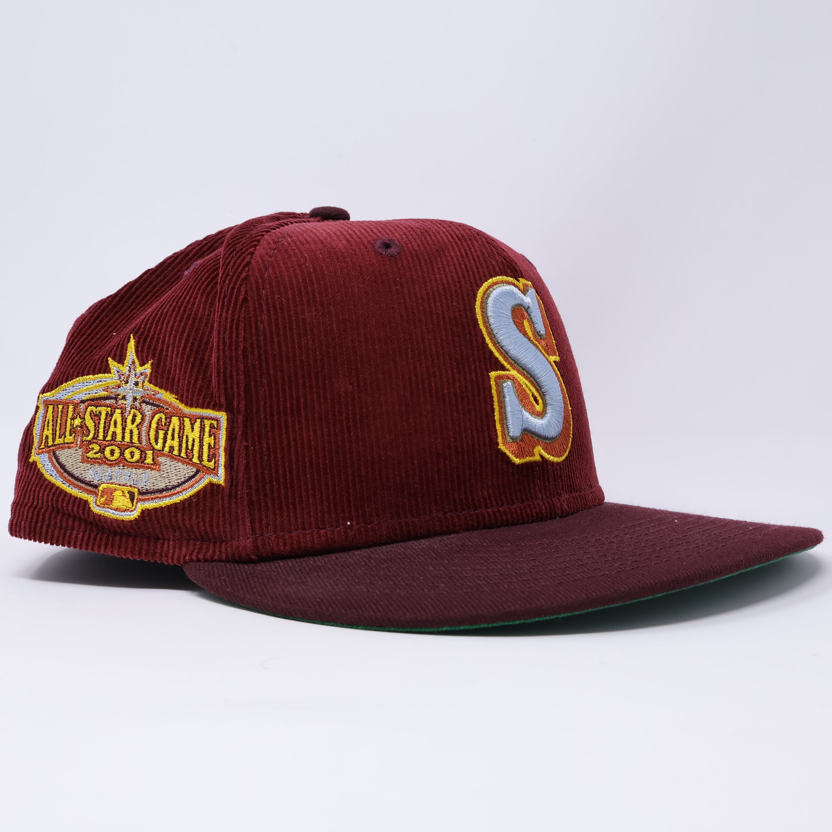 USED 5/8 Burgundy Corduroy Seattle Mariners 2001 World Series 59fifty New Era Fitted Hat Cap