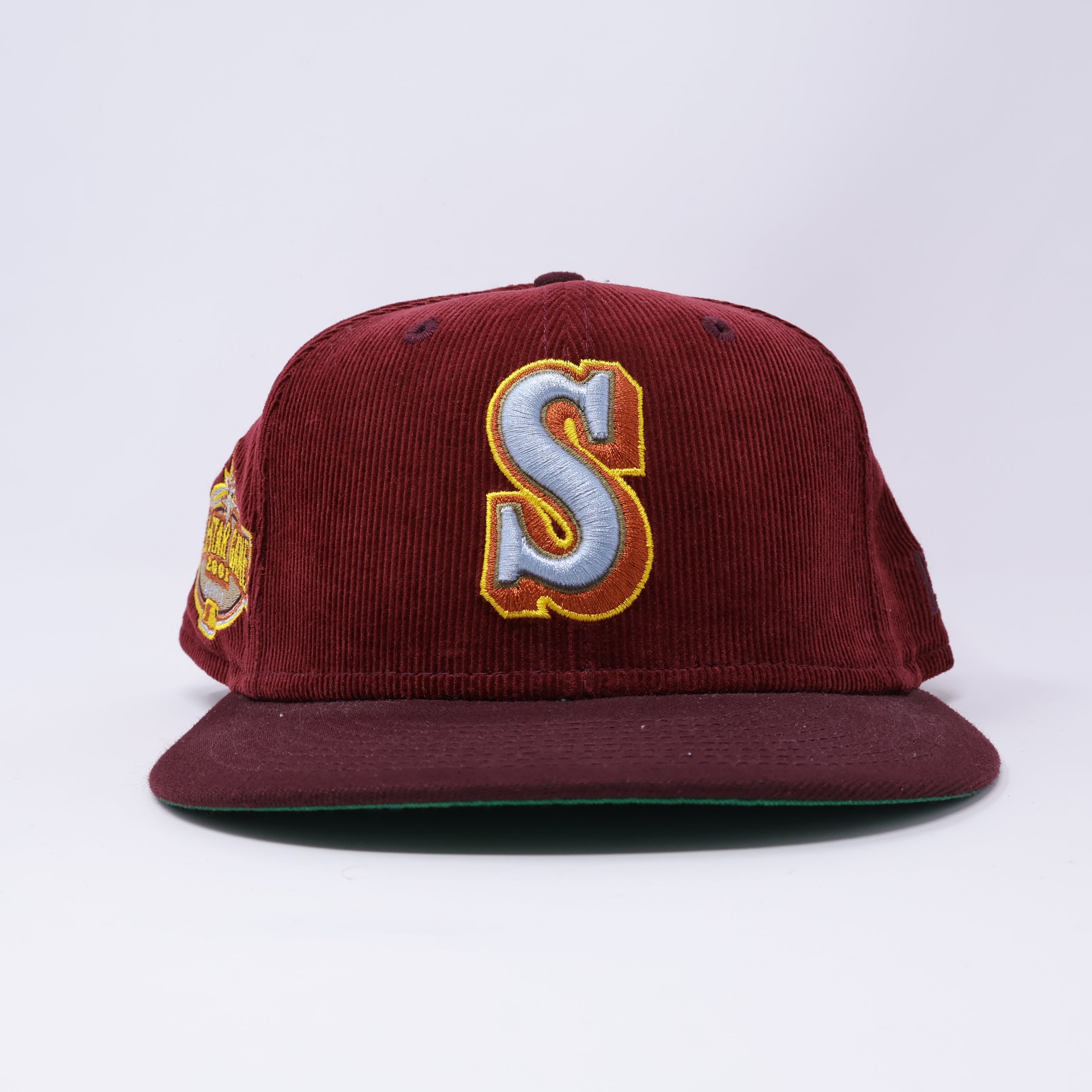 USED 5/8 Burgundy Corduroy Seattle Mariners 2001 World Series 59fifty New Era Fitted Hat Cap