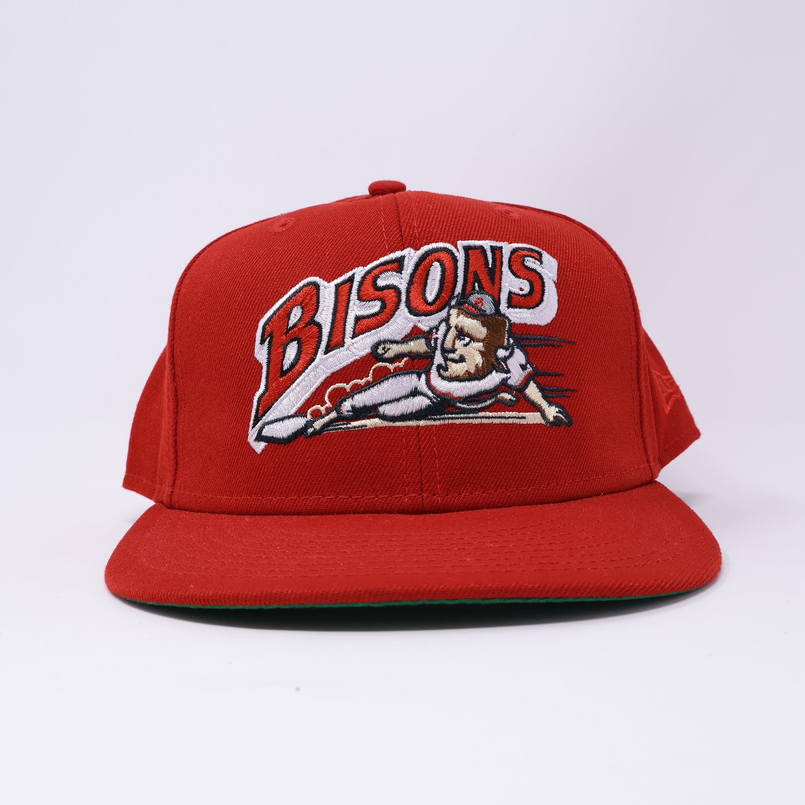 USED 5/8 Red Buffalo Bisons Minor League Simple 59fifty New Era Fitted Hat Cap