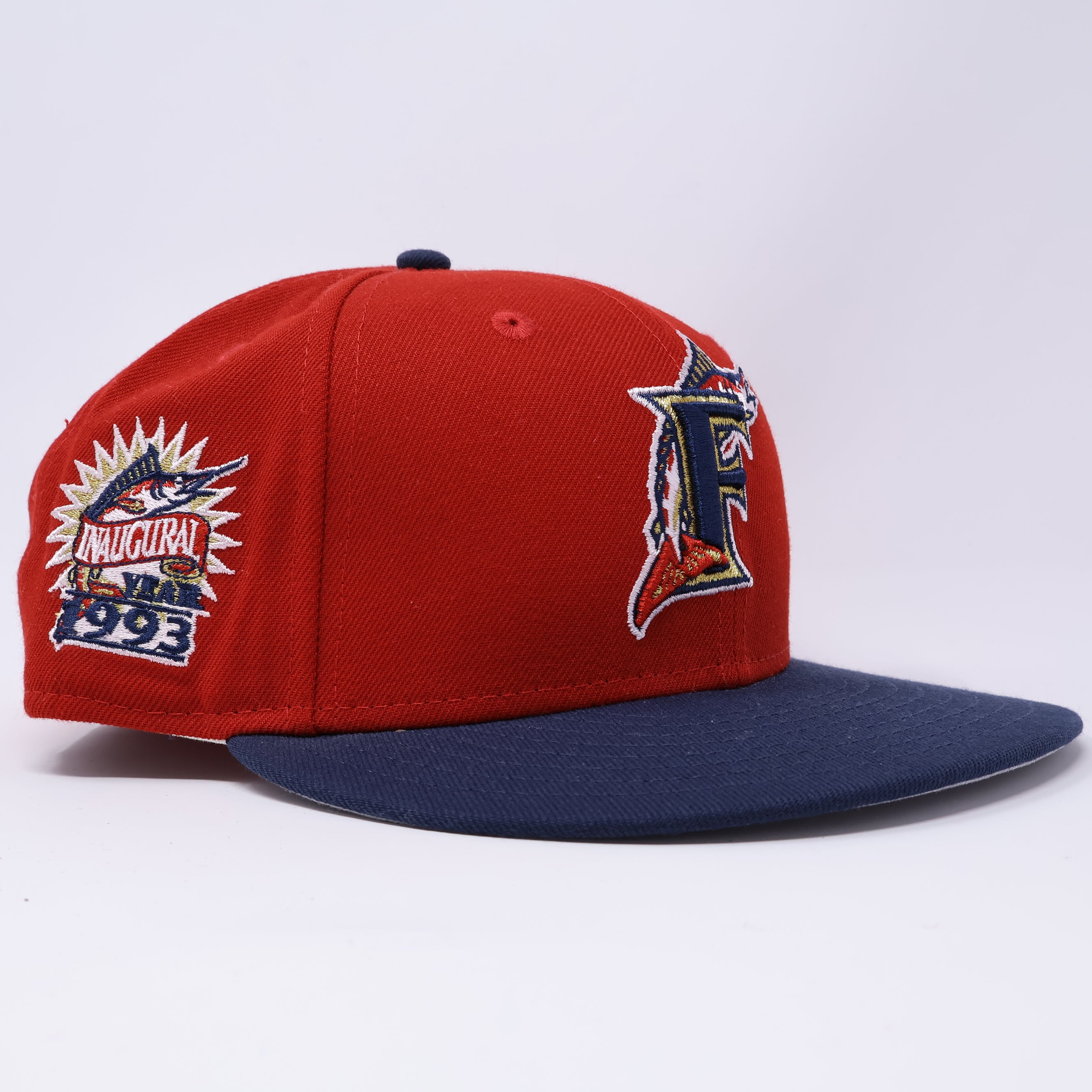 USED 5/8 Red Florida Marlins 1993 Inaugural Year 59fifty New Era Fitted Hat Cap