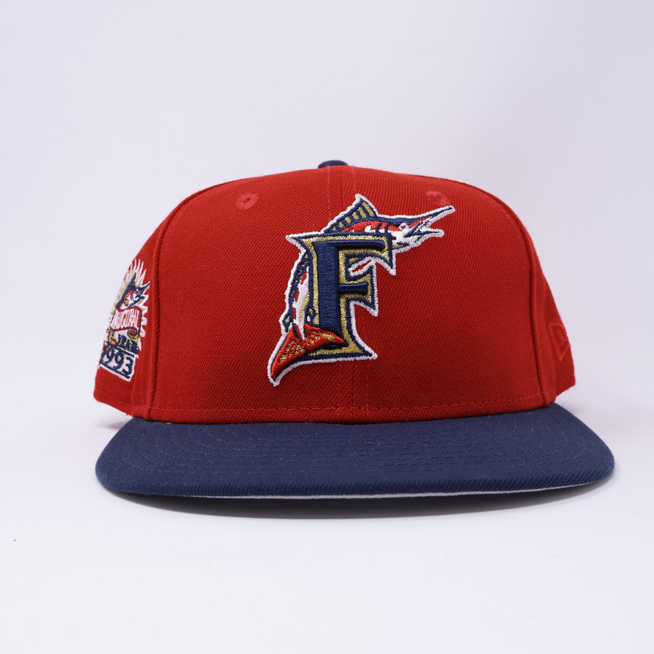 USED 5/8 Red Florida Marlins 1993 Inaugural Year 59fifty New Era Fitted Hat Cap