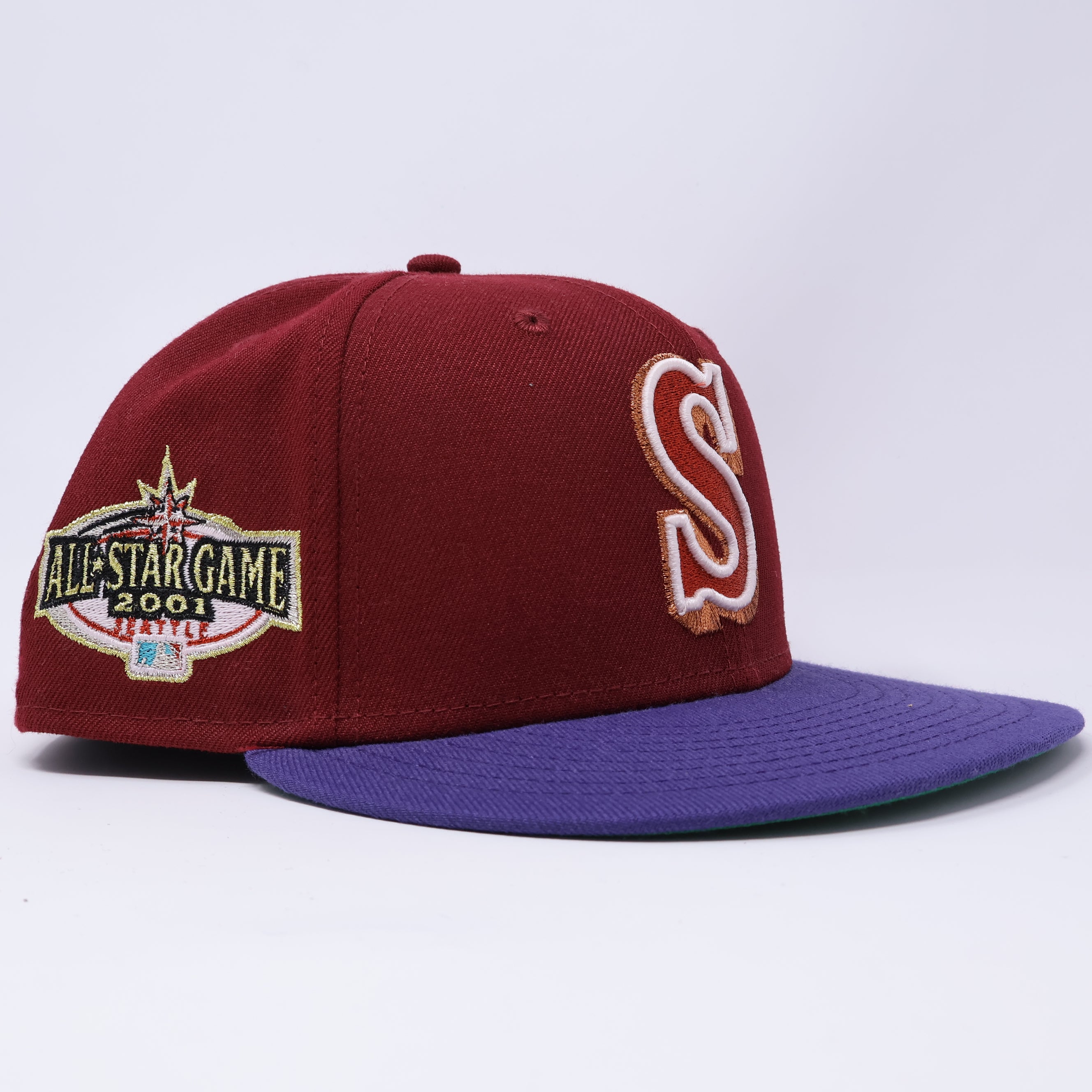 USED 3/4 Maroon Seattle Mariners 2001 All Star Game 59fifty New Era Fitted Hat Cap