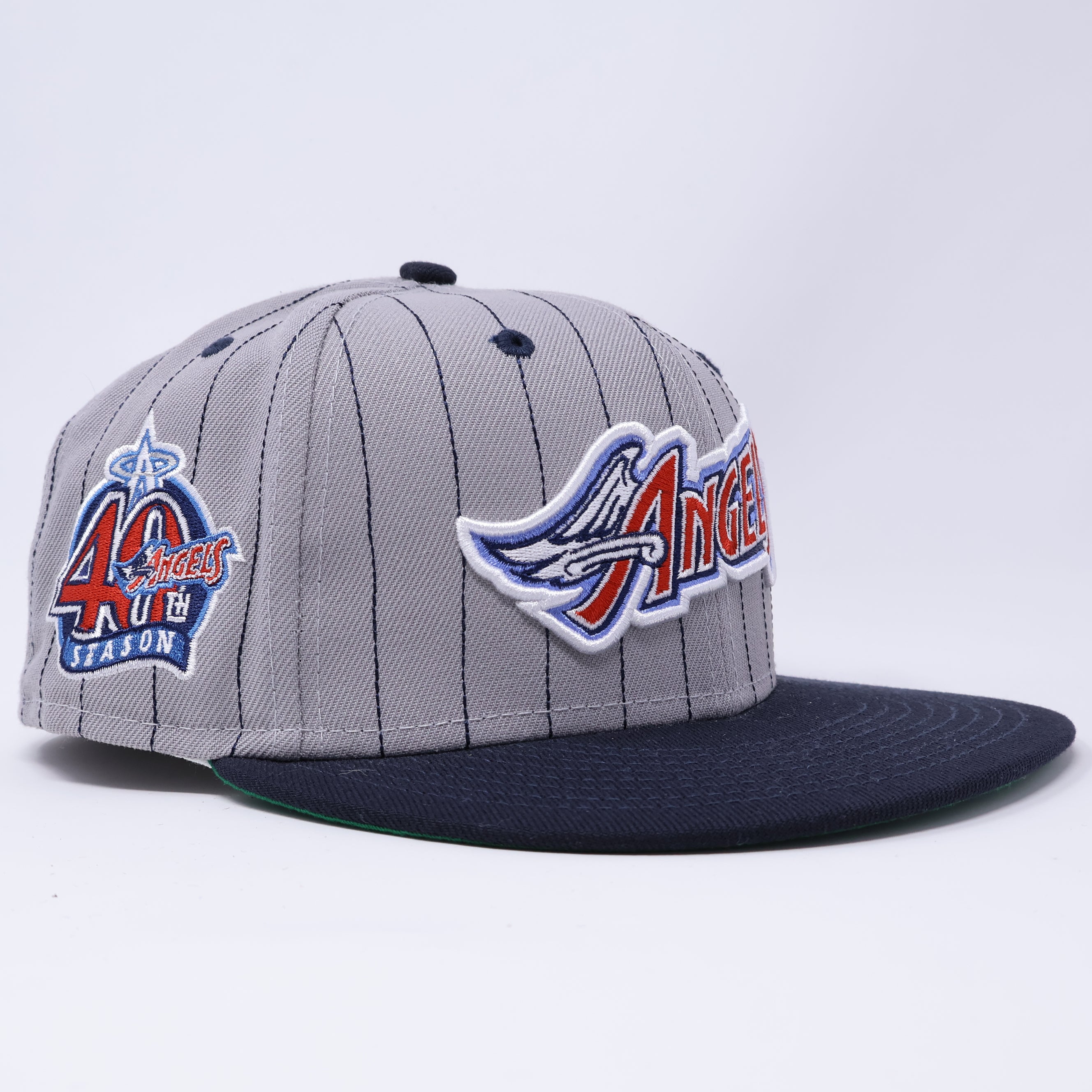 USED 1/8 Gray Pinstripe Los Angeles Angels 40th Season 59fifty New Era Fitted Hat Cap