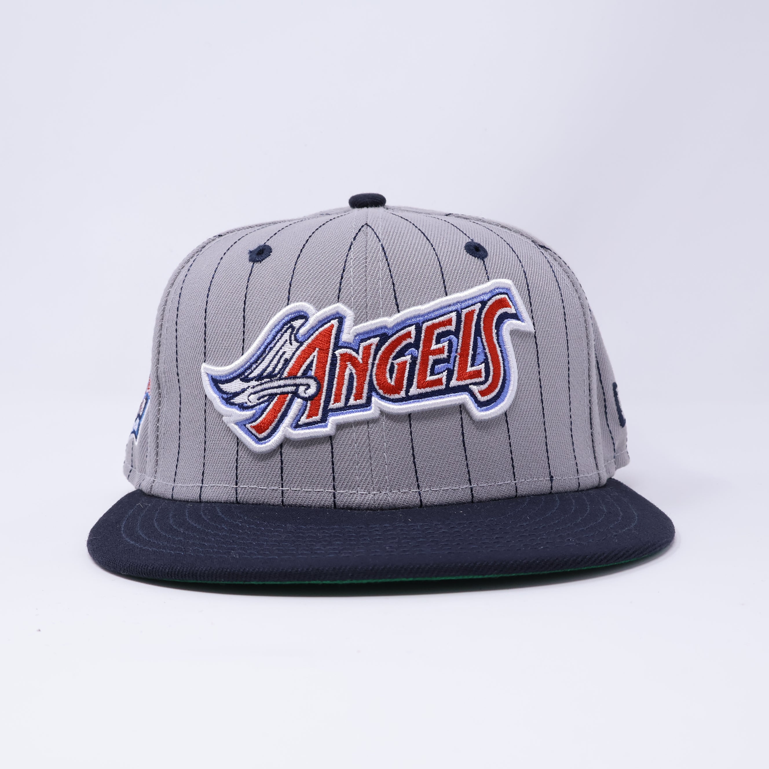 USED 1/8 Gray Pinstripe Los Angeles Angels 40th Season 59fifty New Era Fitted Hat Cap