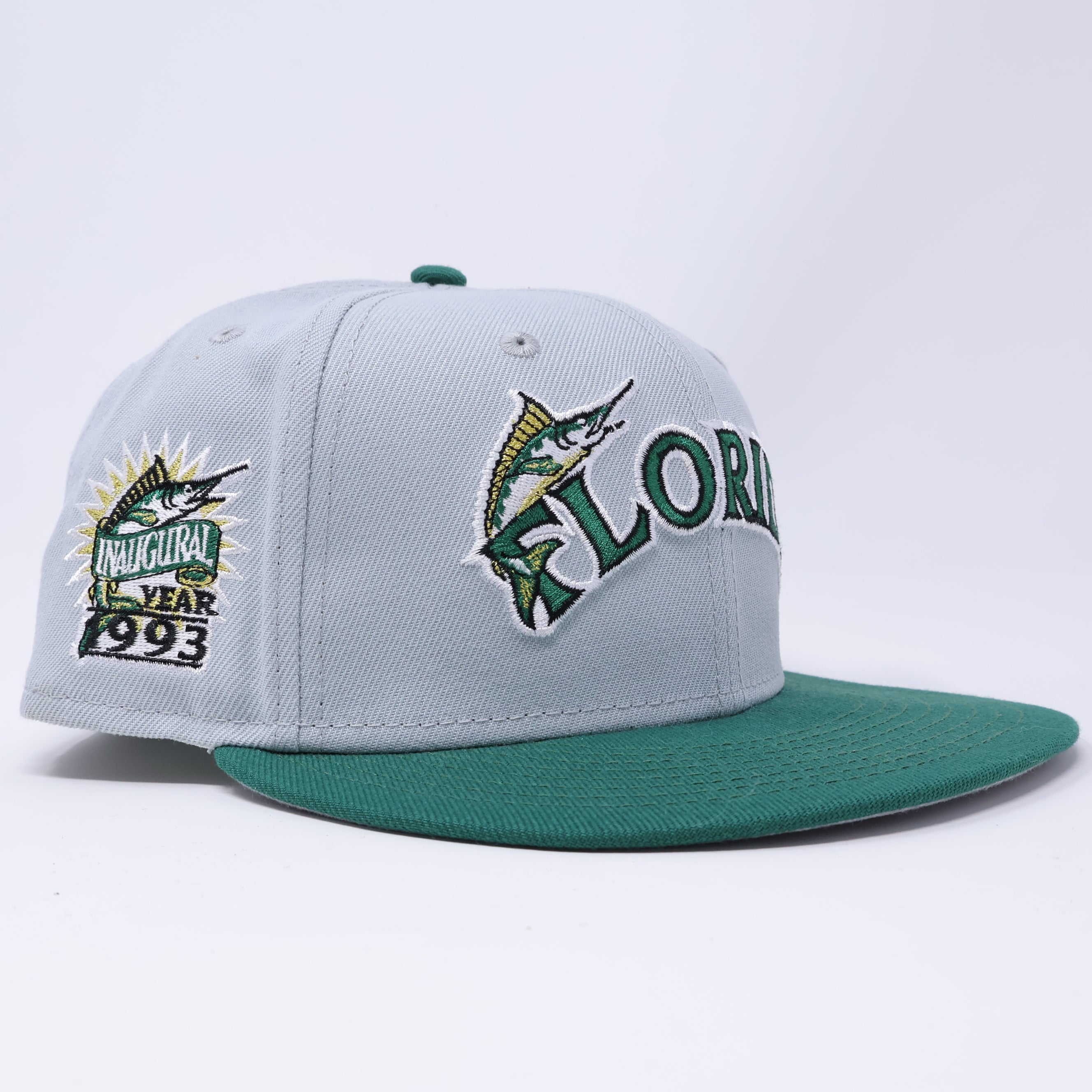 USED 1/8 Gray Florida Marlins 1993 Inaugural Year 59fifty New Era Fitted Hat Cap