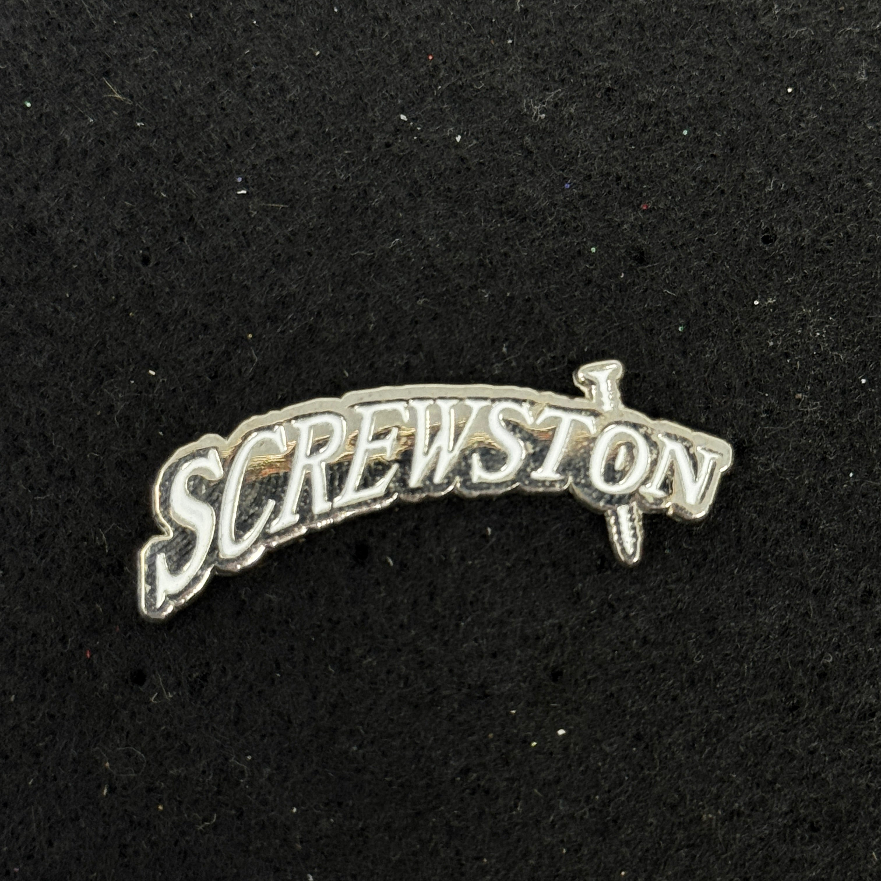 SCREWSTON Silver Plating White Text Script Pin Style 1