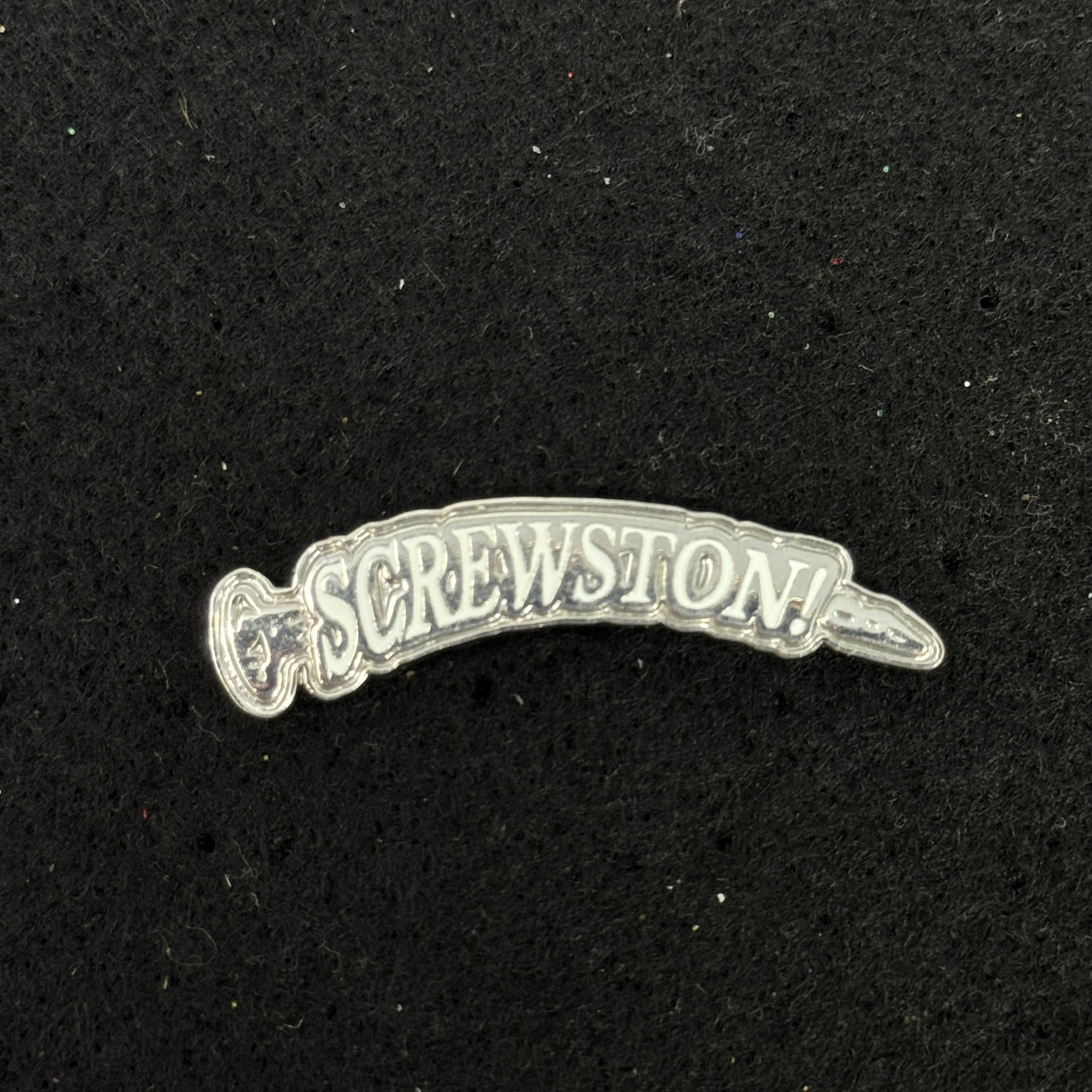 SCREWSTON Silver Plating White Text Script Pin Style 2