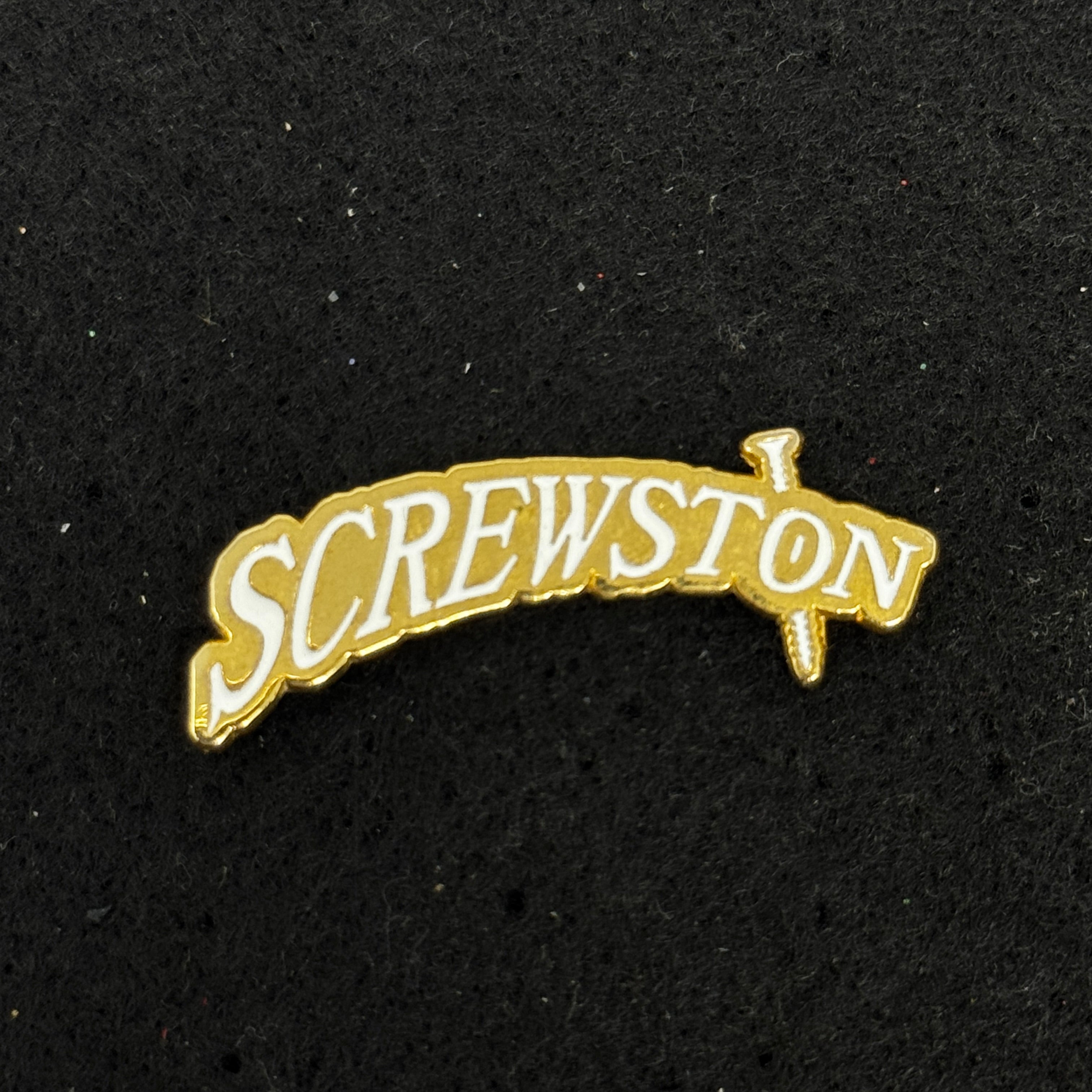 SCREWSTON Gold Plating White Text Script Pin