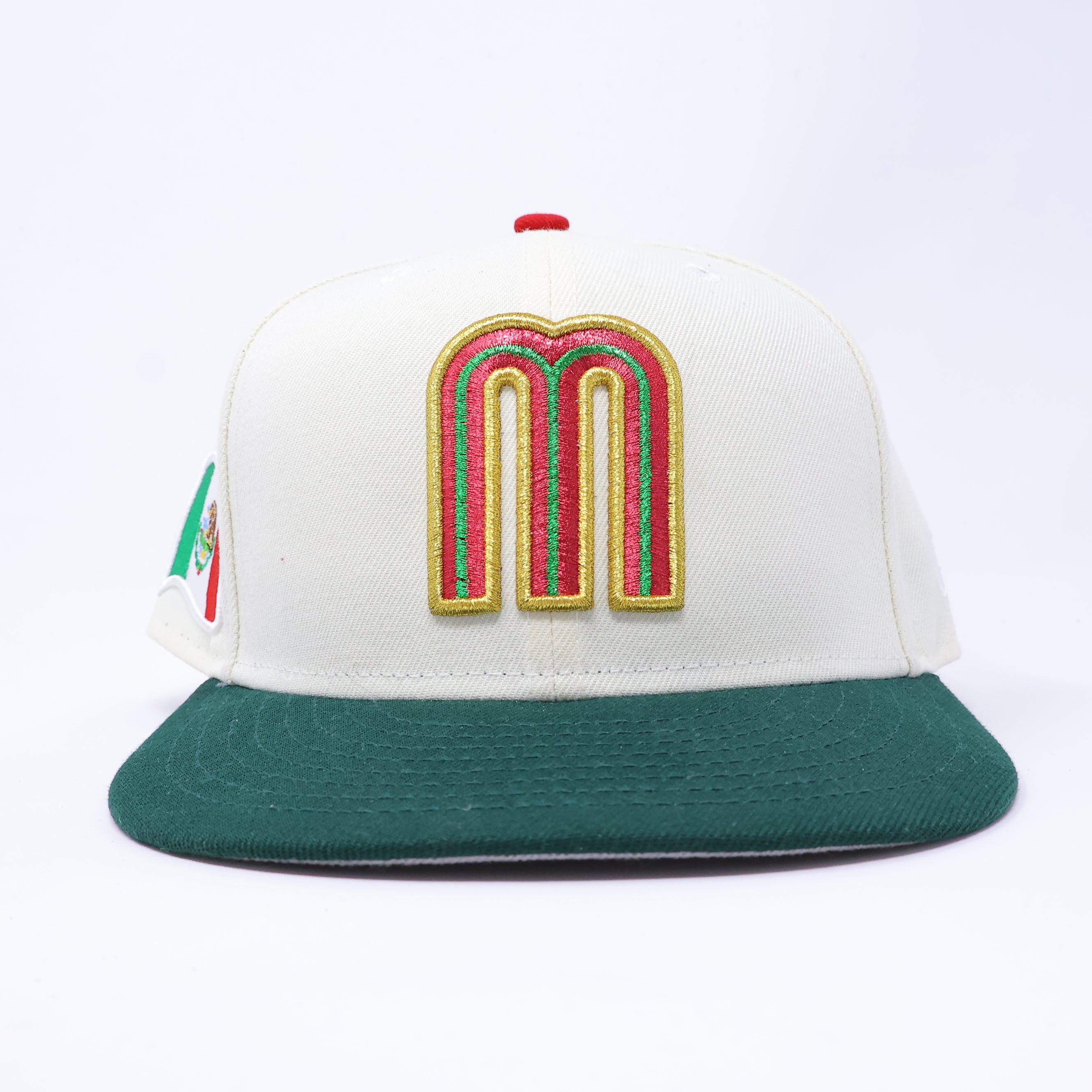 USED 1/2 Chrome Mexico WBC Mexican Flag 59fifty New Era Fitted Hat Cap
