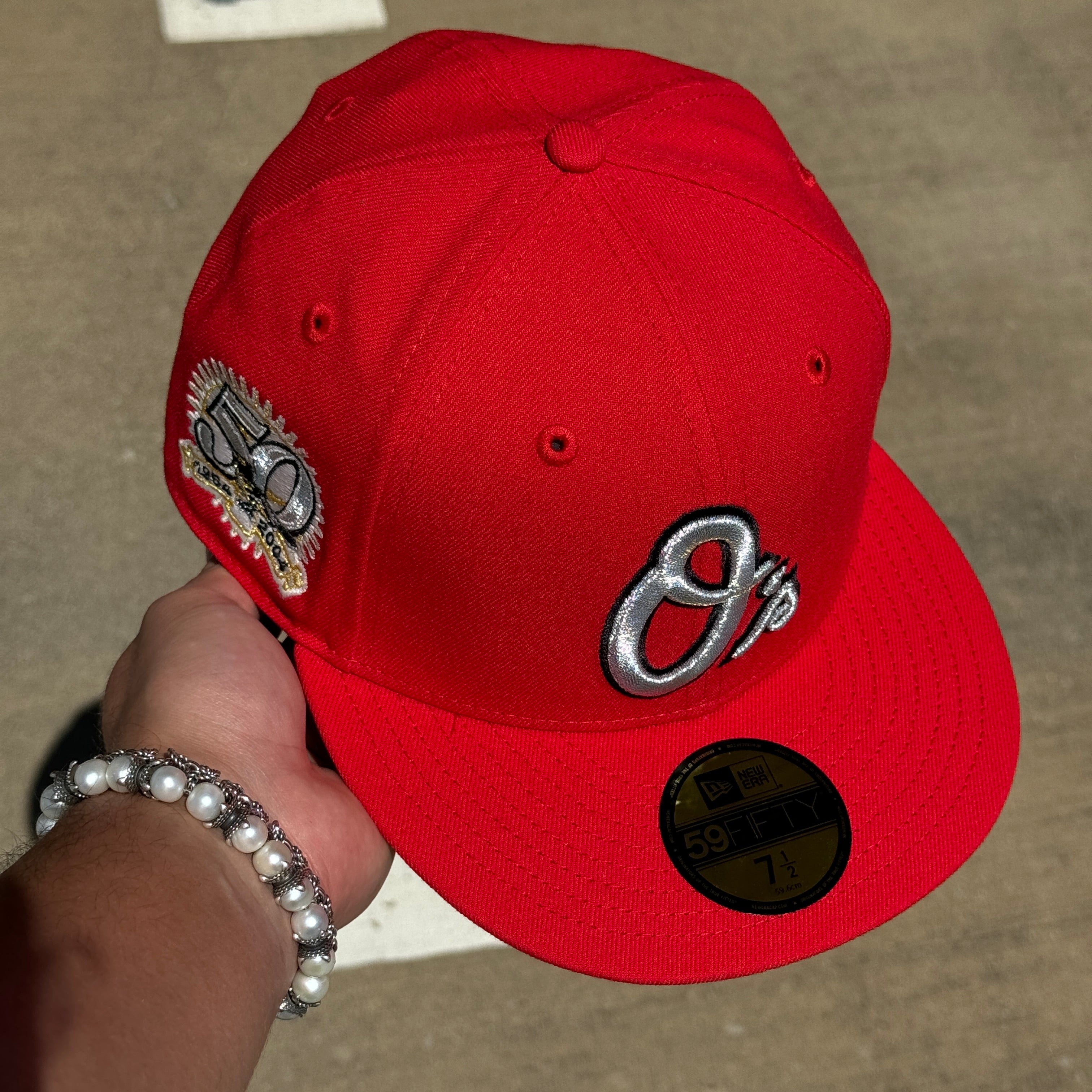 NEW 1/2 Red Baltimore Orioles 50th Anniversary 59fifty New Era Fitted Hat Cap