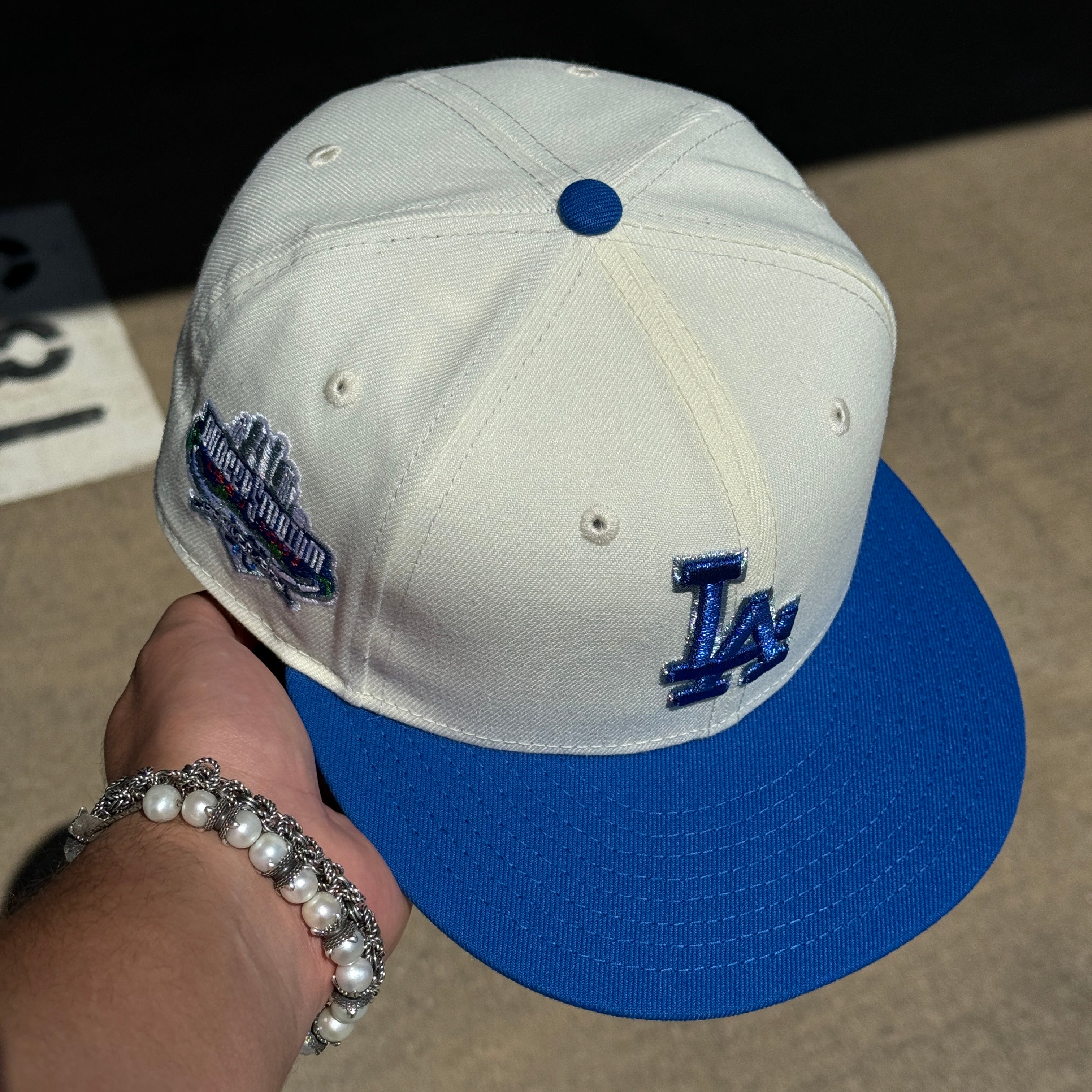 USED 1/4 Chrome Los Angeles Dodgers 40th Anniversary 59fifty New Era Fitted Hat Cap