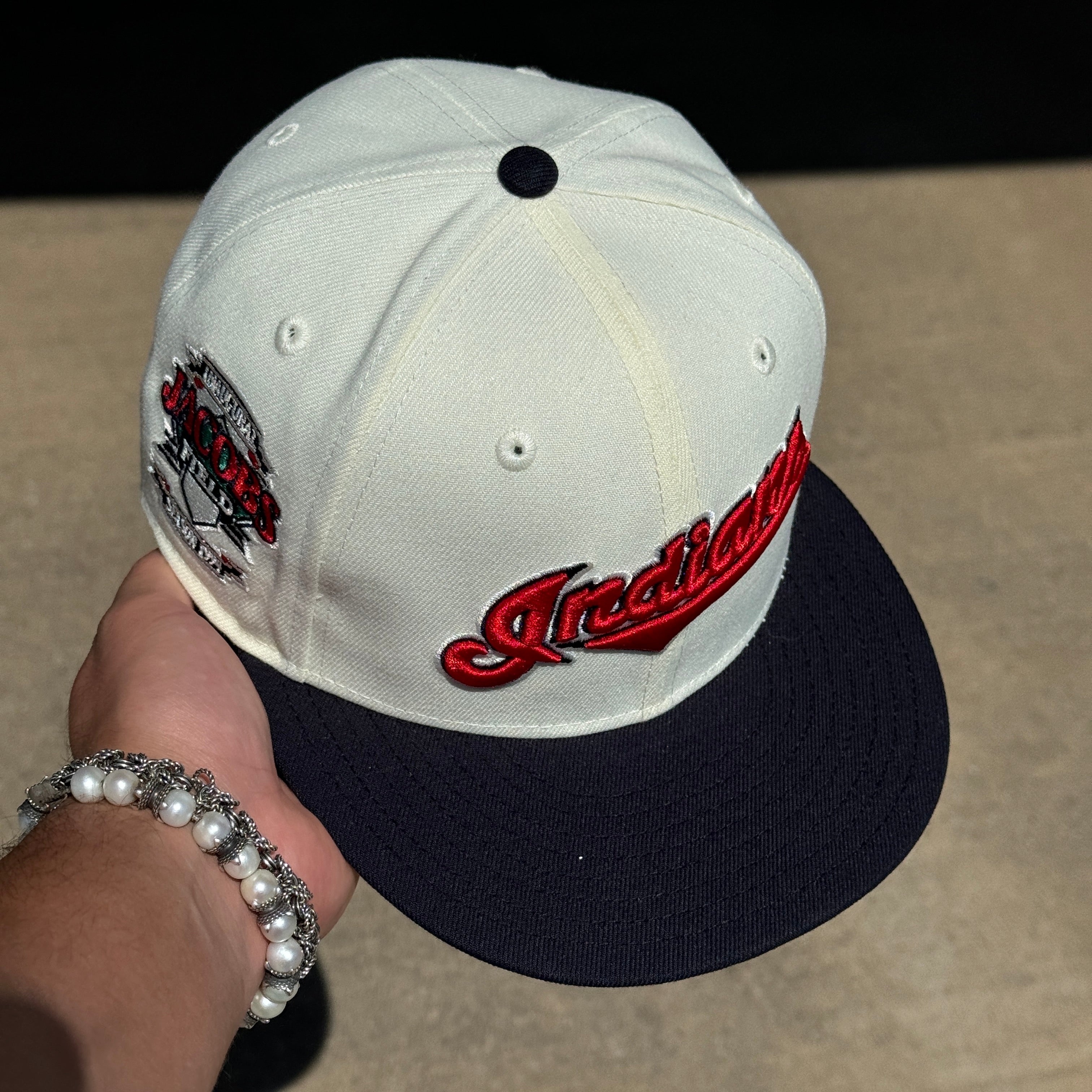 USED 1/8 Chrome Cleveland Indians Jacobs Field 59fifty New Era Fitted Hat Cap