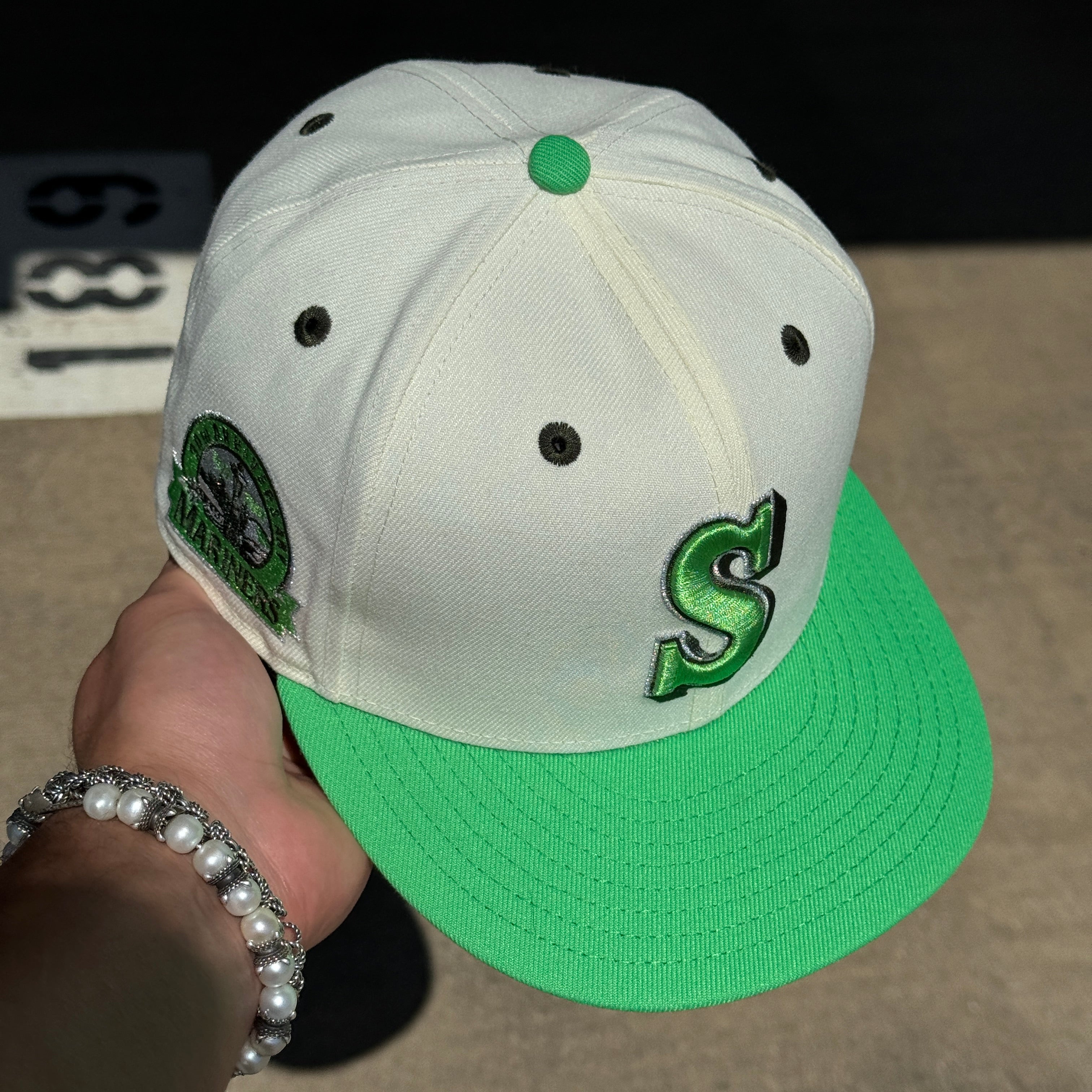 USED 1/4 Chrome Seattle Mariners 30th Anniversary 59fifty New Era Fitted Hat Cap