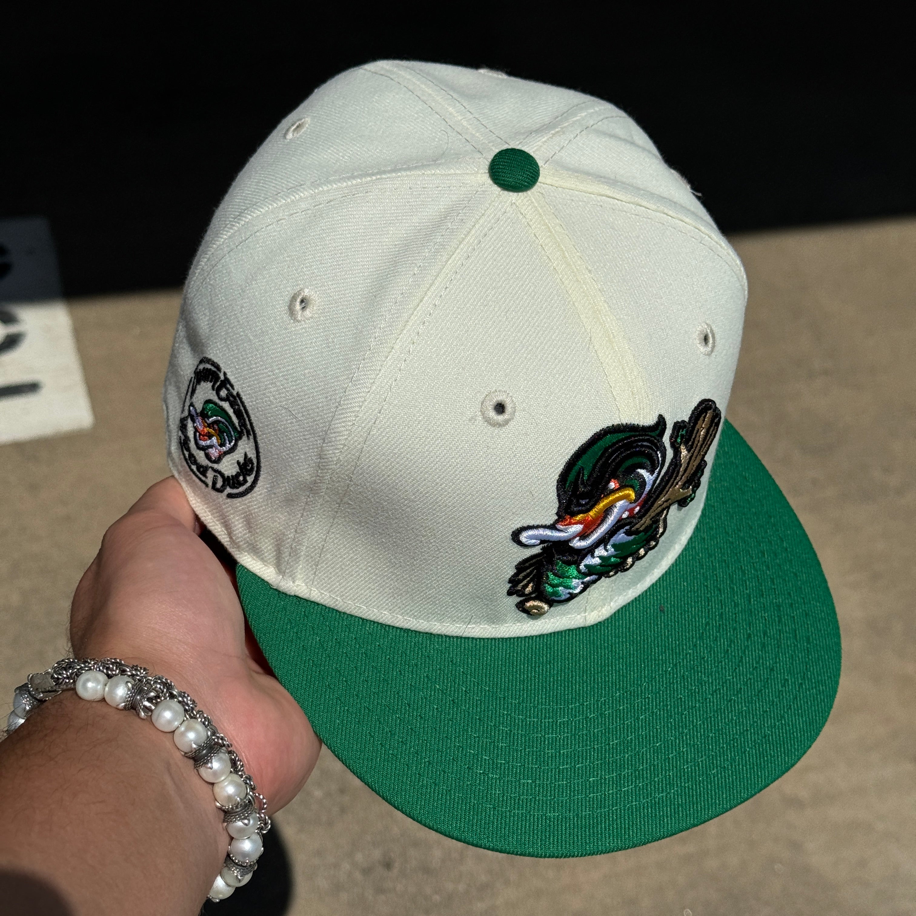 USED 1/8 Chrome Down East Wood Ducks Circle Logo 59fifty New Era Fitted Hat Cap