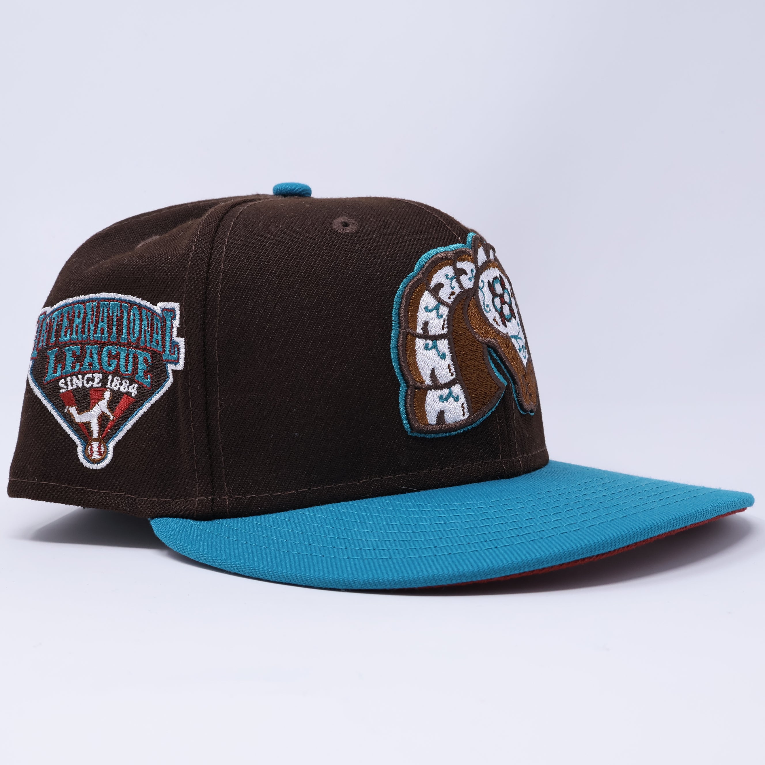 USED 1/8 Brown Horse Track International League 59fifty New Era Fitted Hat Cap