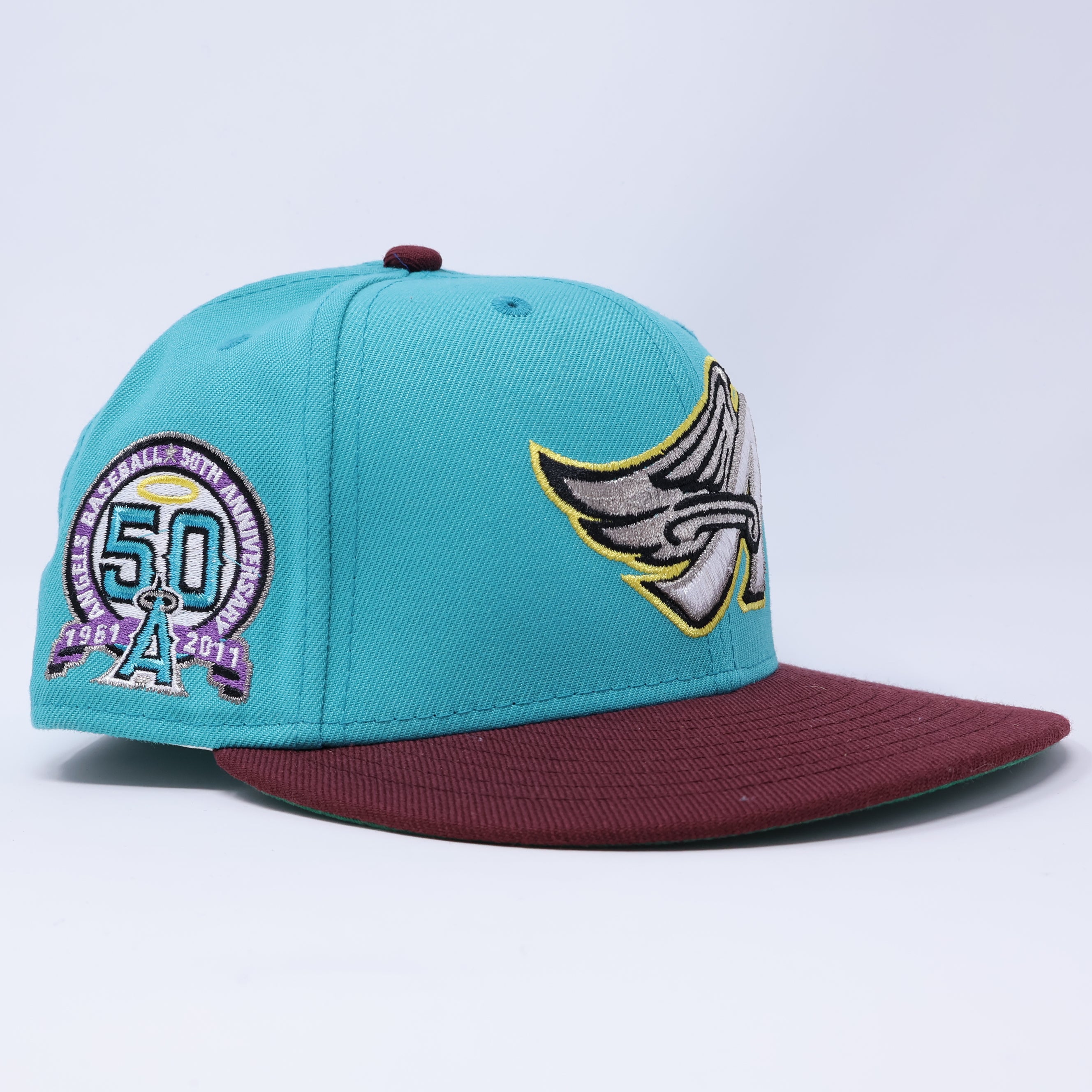 USED 1/8 Turquoise Los Angeles Angels 50th Anniversary 59fifty New Era Fitted Hat Cap