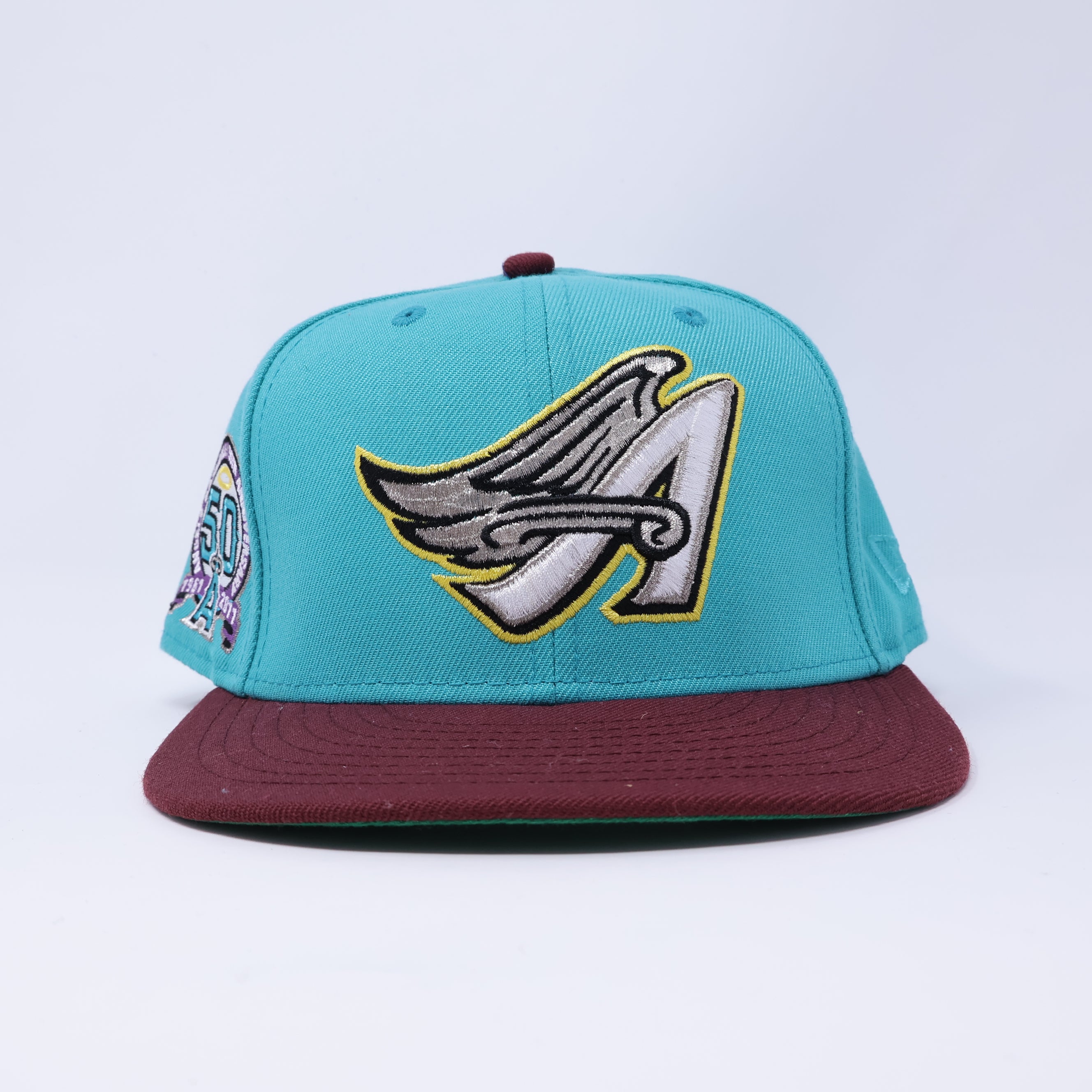 USED 1/8 Turquoise Los Angeles Angels 50th Anniversary 59fifty New Era Fitted Hat Cap