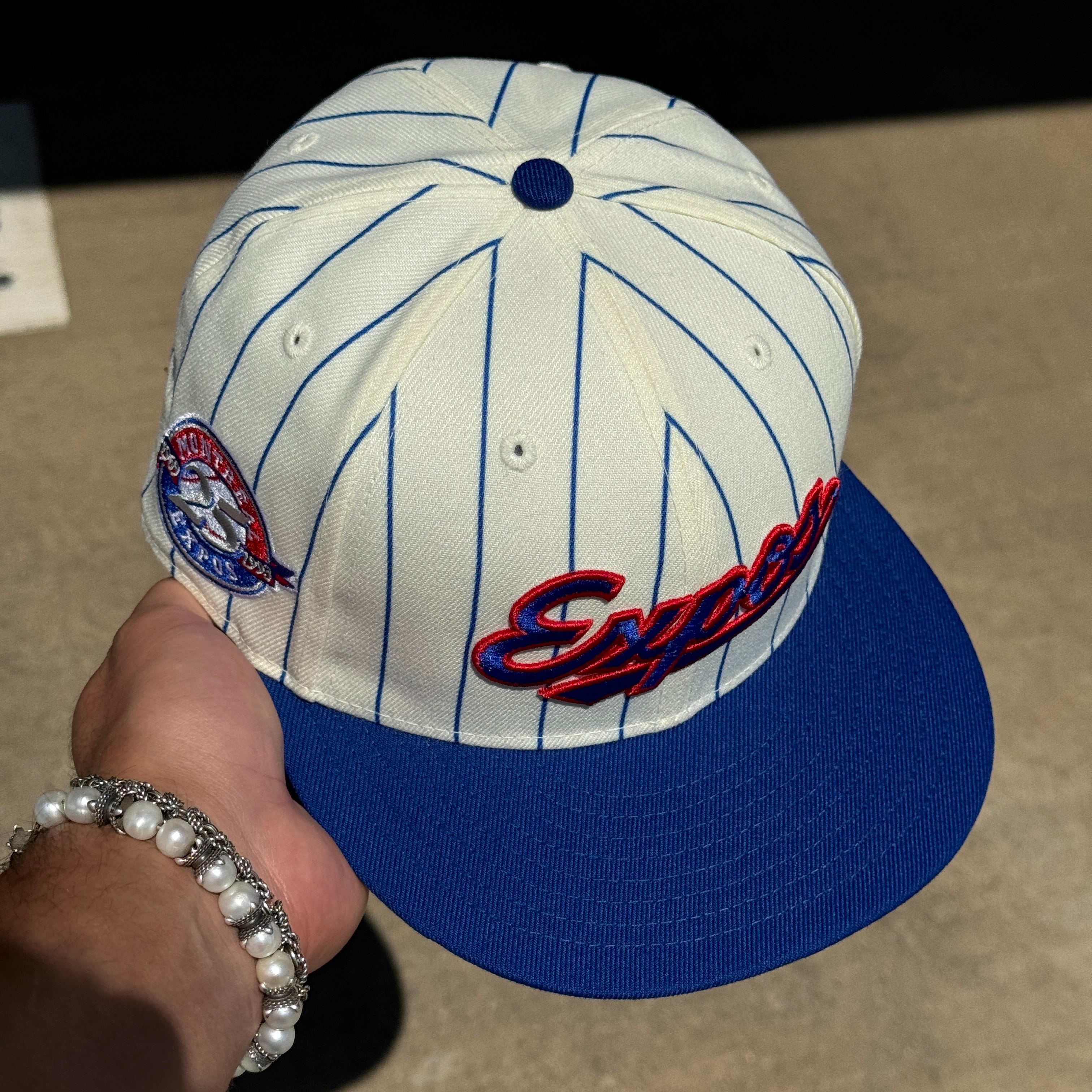 USED 1/8 Chrome Pinstripe Montreal Expos 25th Anniversary 59fifty New Era Fitted Hat Cap