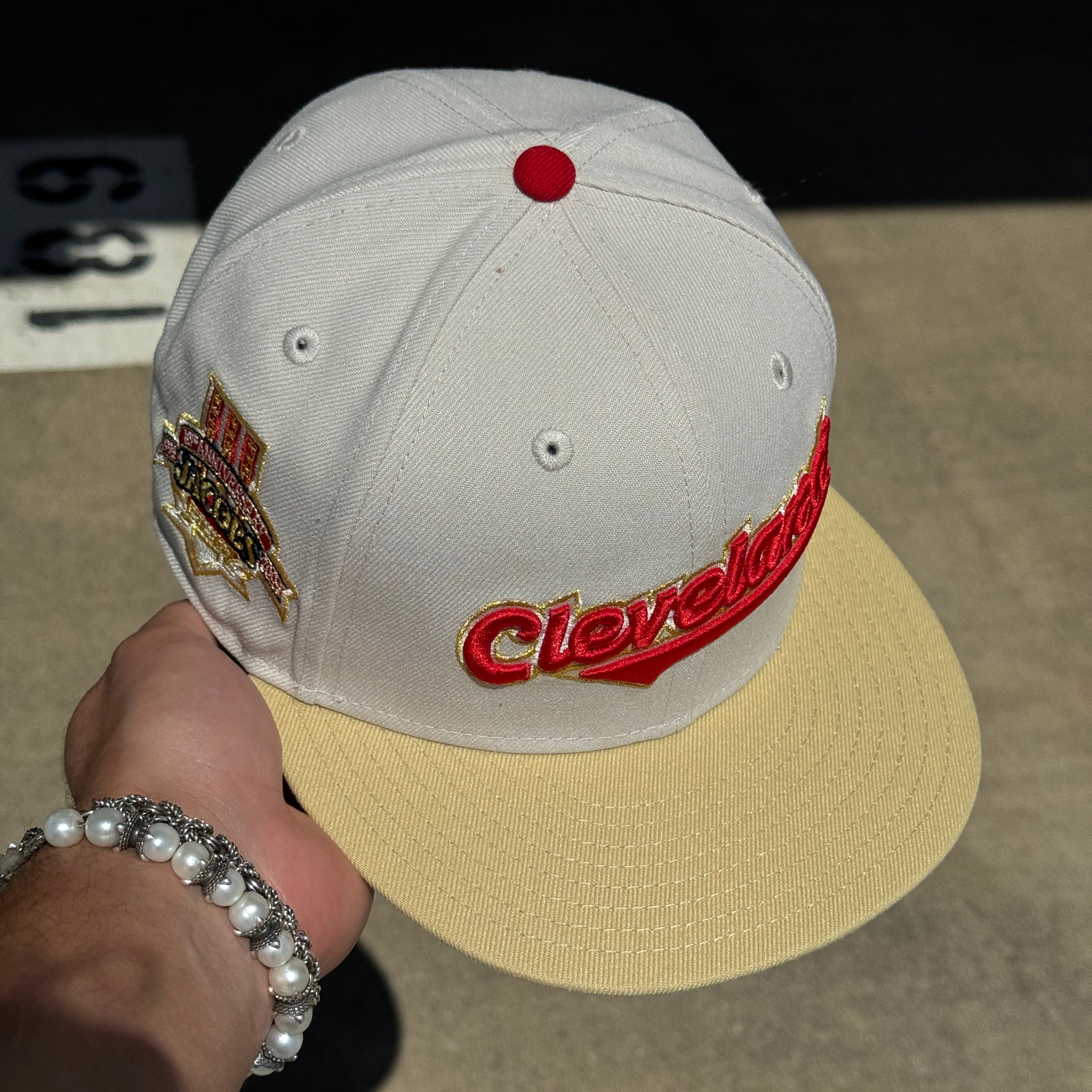 USED 1/8 Stone Cleveland Indians Jacobs Field 59fifty New Era Fitted Hat Cap