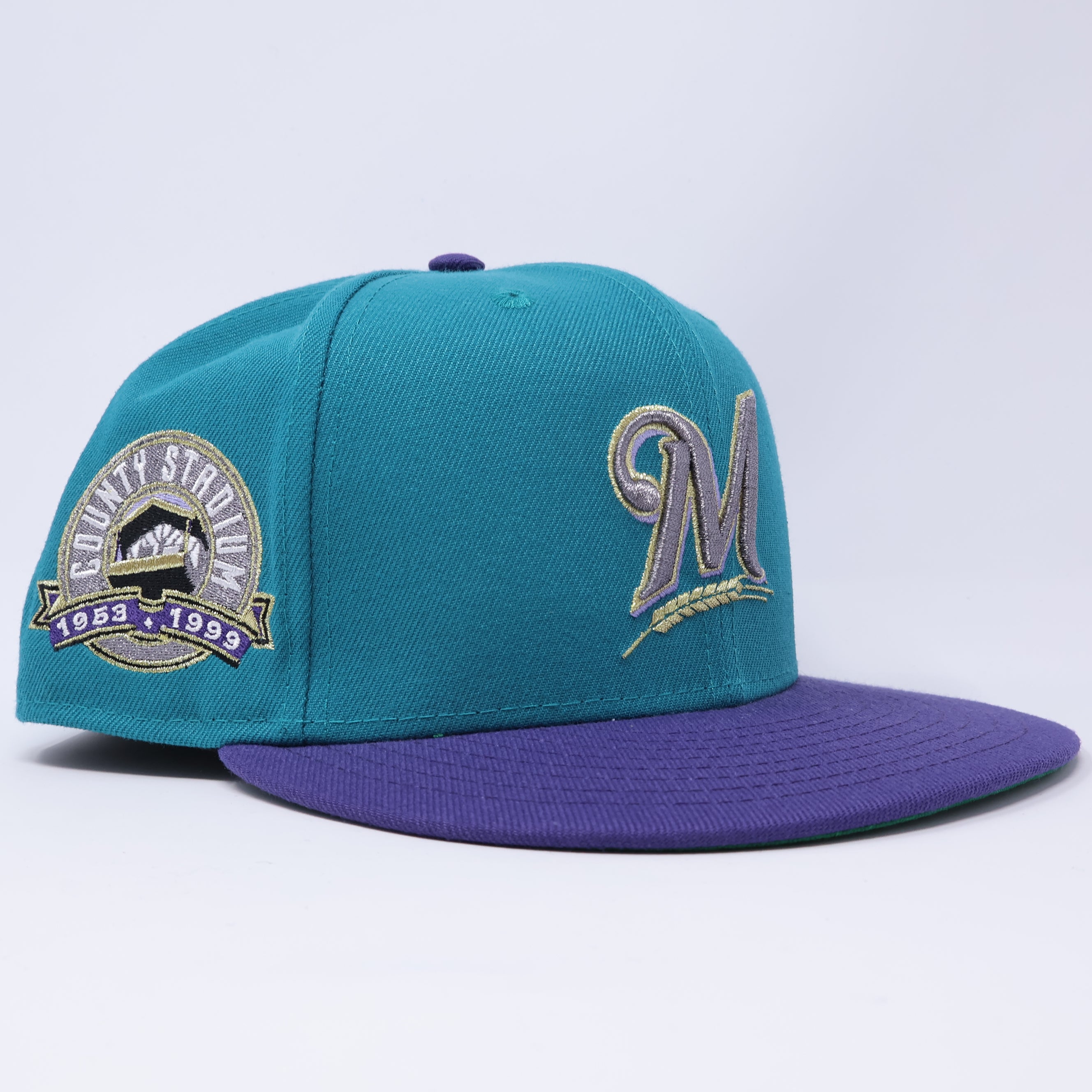 USED 5/8 Teal Milwaukee Brewers County Stadium 59fifty New Era Fitted Hat Cap
