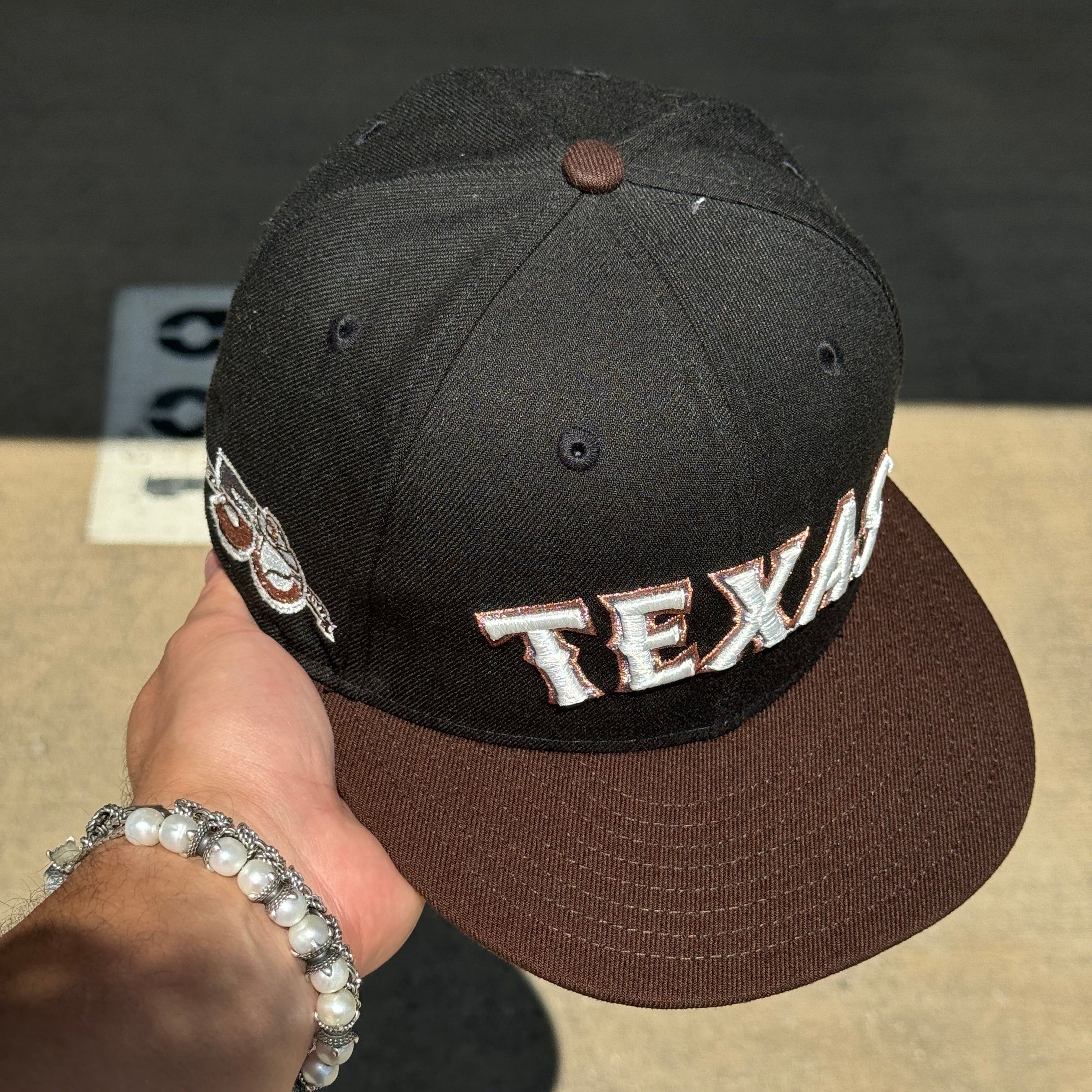 USED 1/8 Black Texas Rangers 50th Anniversary 59fifty New Era Fitted Hat Cap