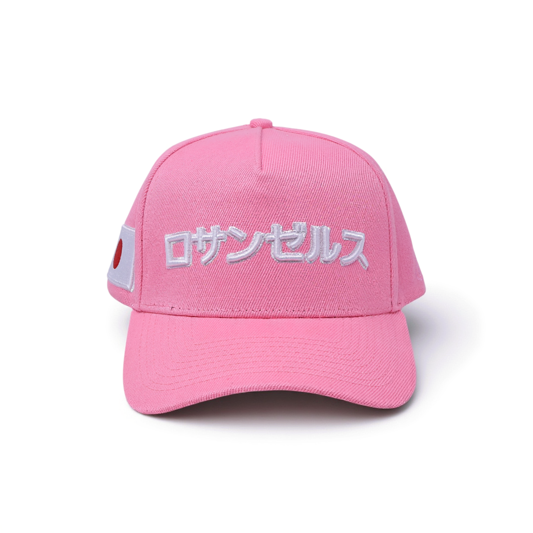 Pink "Los Angeles" Japanese Katakana 5 Panel Baseball Cap