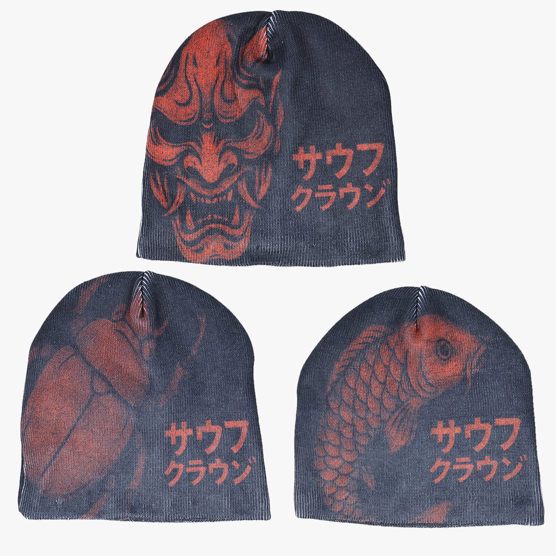 Souf Crowns Katakana Japanese Symbolism Beanie Skull Cap