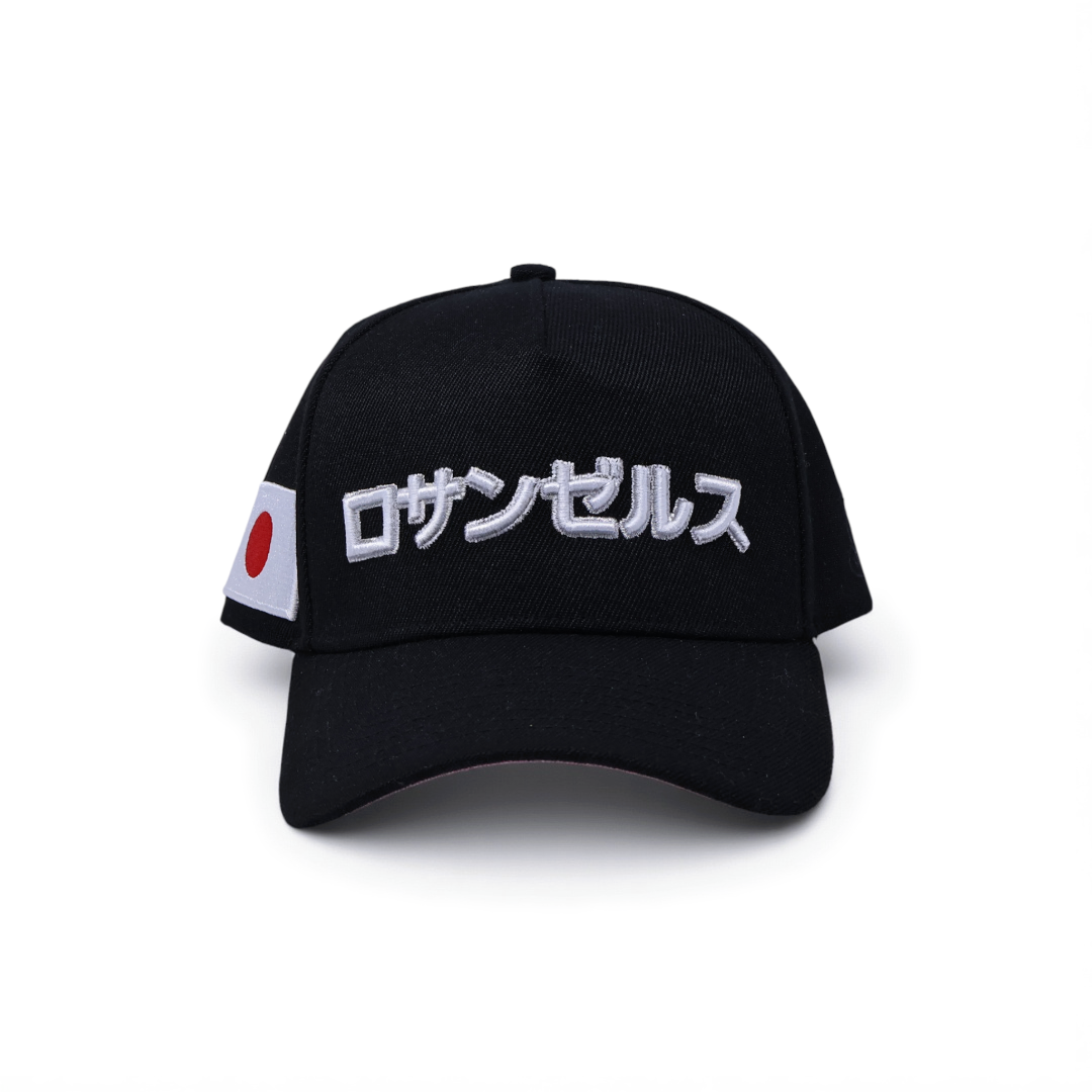 Black "Los Angeles" Japanese Katakana 5 Panel Baseball Cap