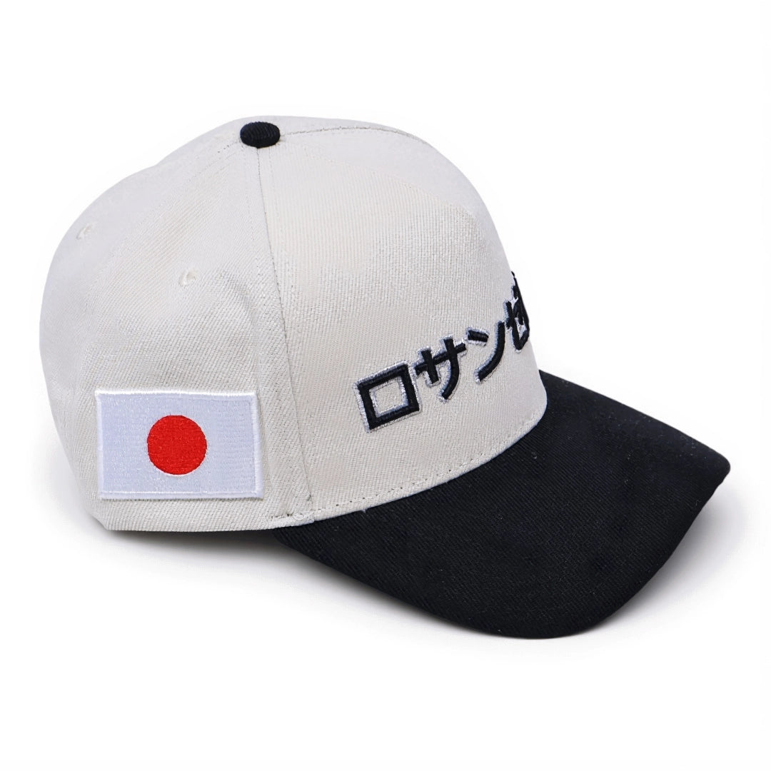 Cream/Black "Los Angeles" Japanese Katakana 5 Panel Baseball Cap