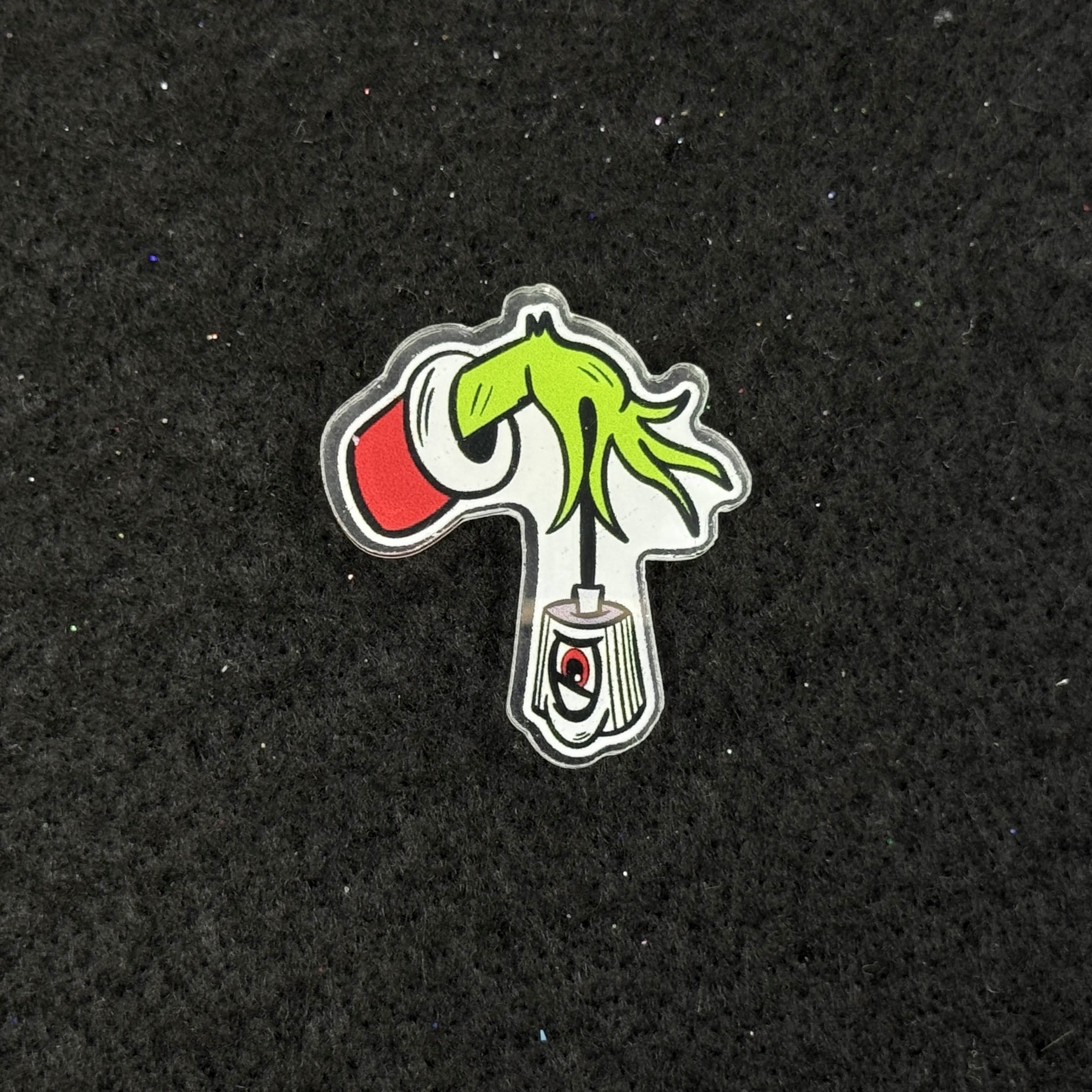 Grinch Upsidedown Spray Nozzle Acrylic Graphic Pin