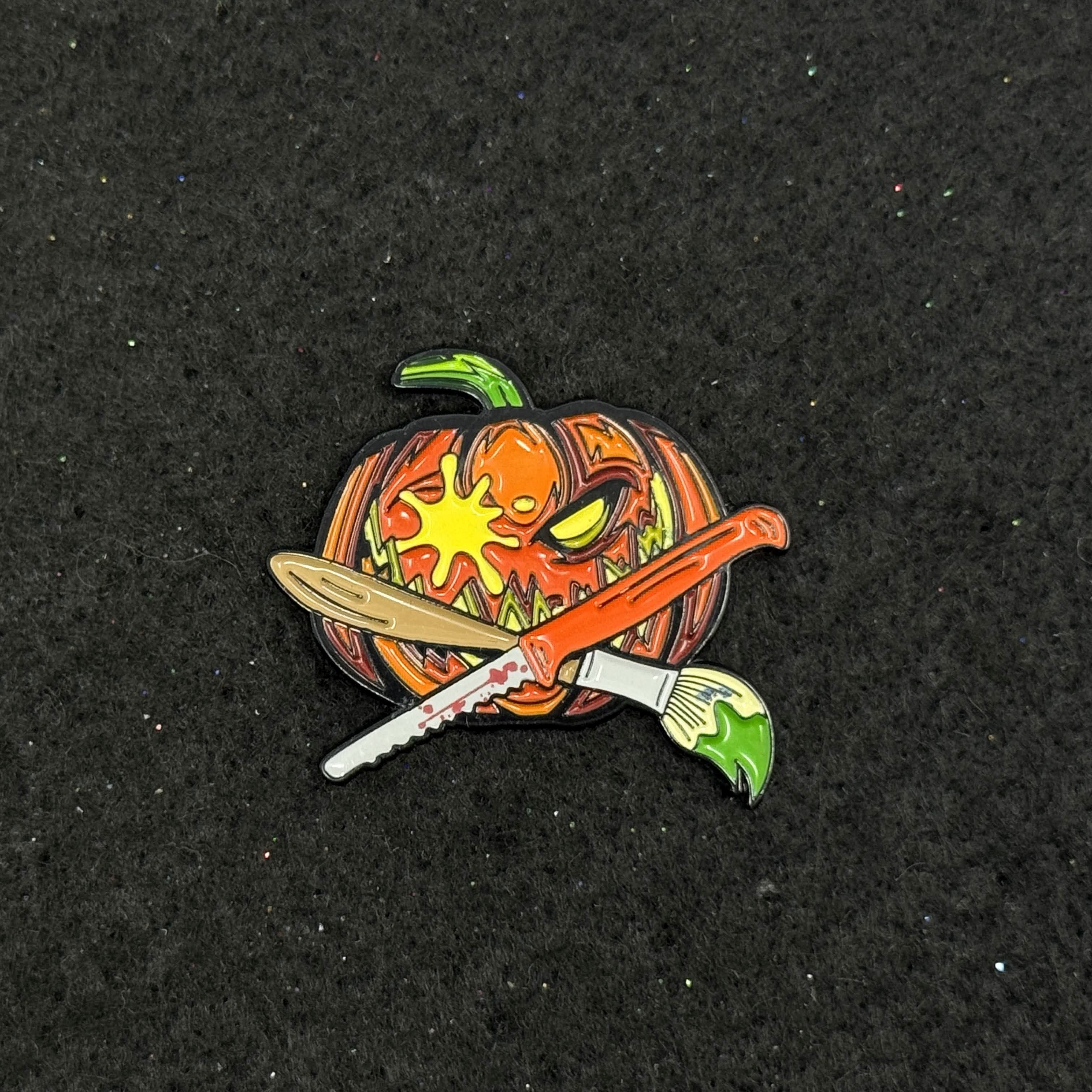 Halloween Orange Pumpkin Paint Brushes Graphic Pin