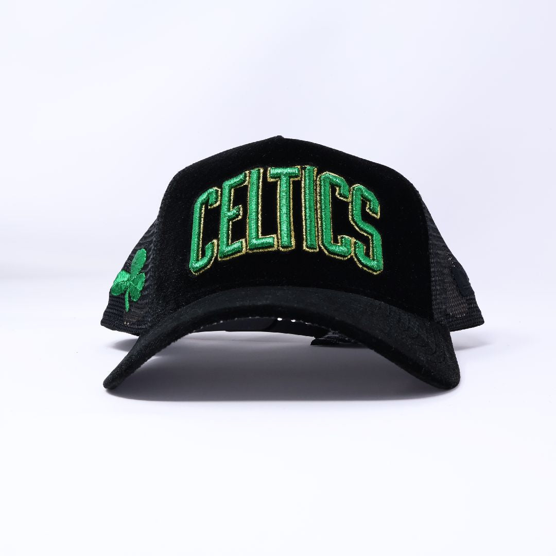 NEW Black Velour Boston Celtics 3 Leaf Clover NBA 9Forty New Era Adjustable Snapback Hat